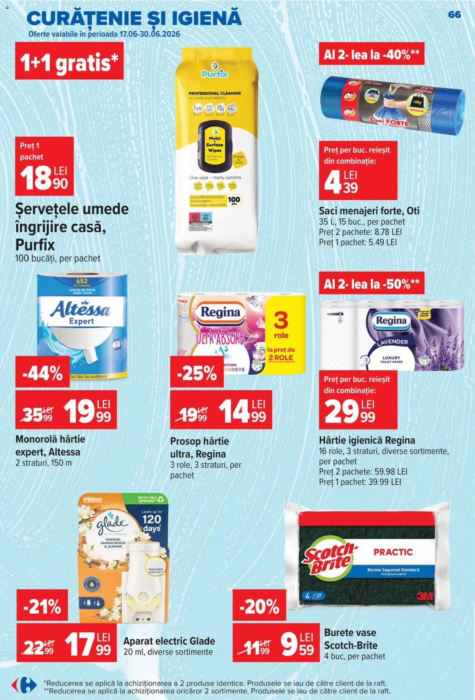 Noul catalog Carrefour – valabil de la 17.06.2026 | Pagină: 65 | Produse: Saci menajeri, Role, Burete, Șervețele umede