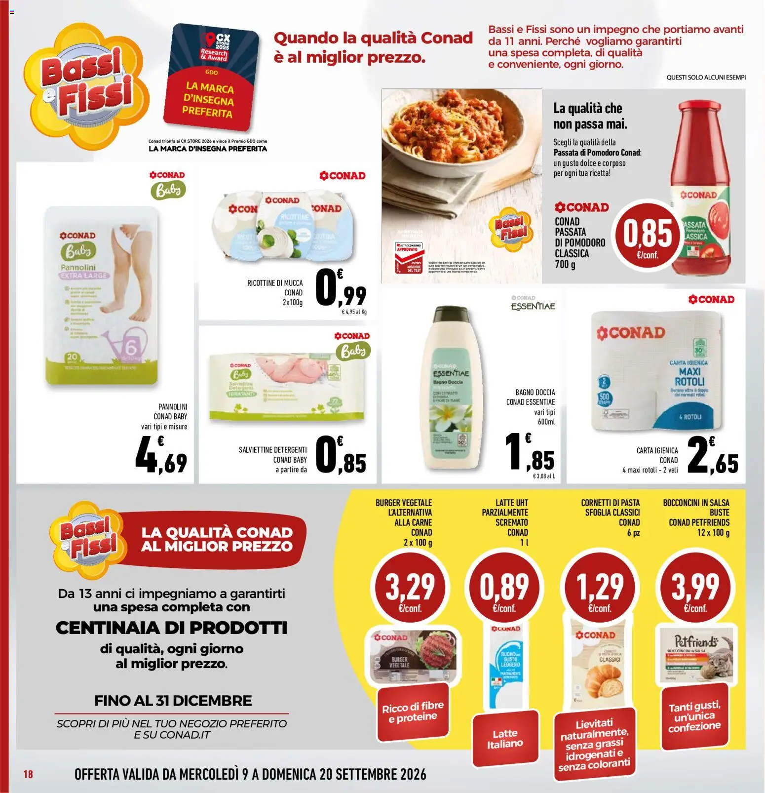 Volantino Conad del 09/09/2026 | Pagina: 18 | Prodotti: Carta igienica, Pomodoro, Pasta, Ricotta