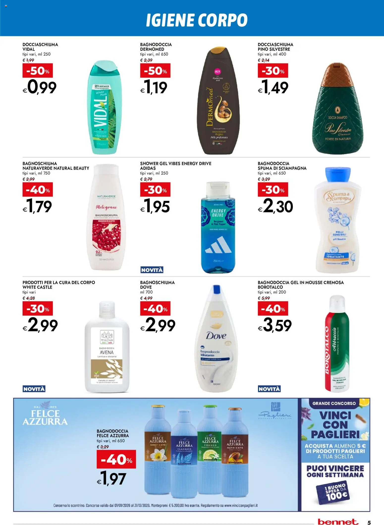 Volantino bennet del 11.06.2026 | Pagina: 5 | Prodotti: Shampoo, Bagnoschiuma, Bagno, Doccia