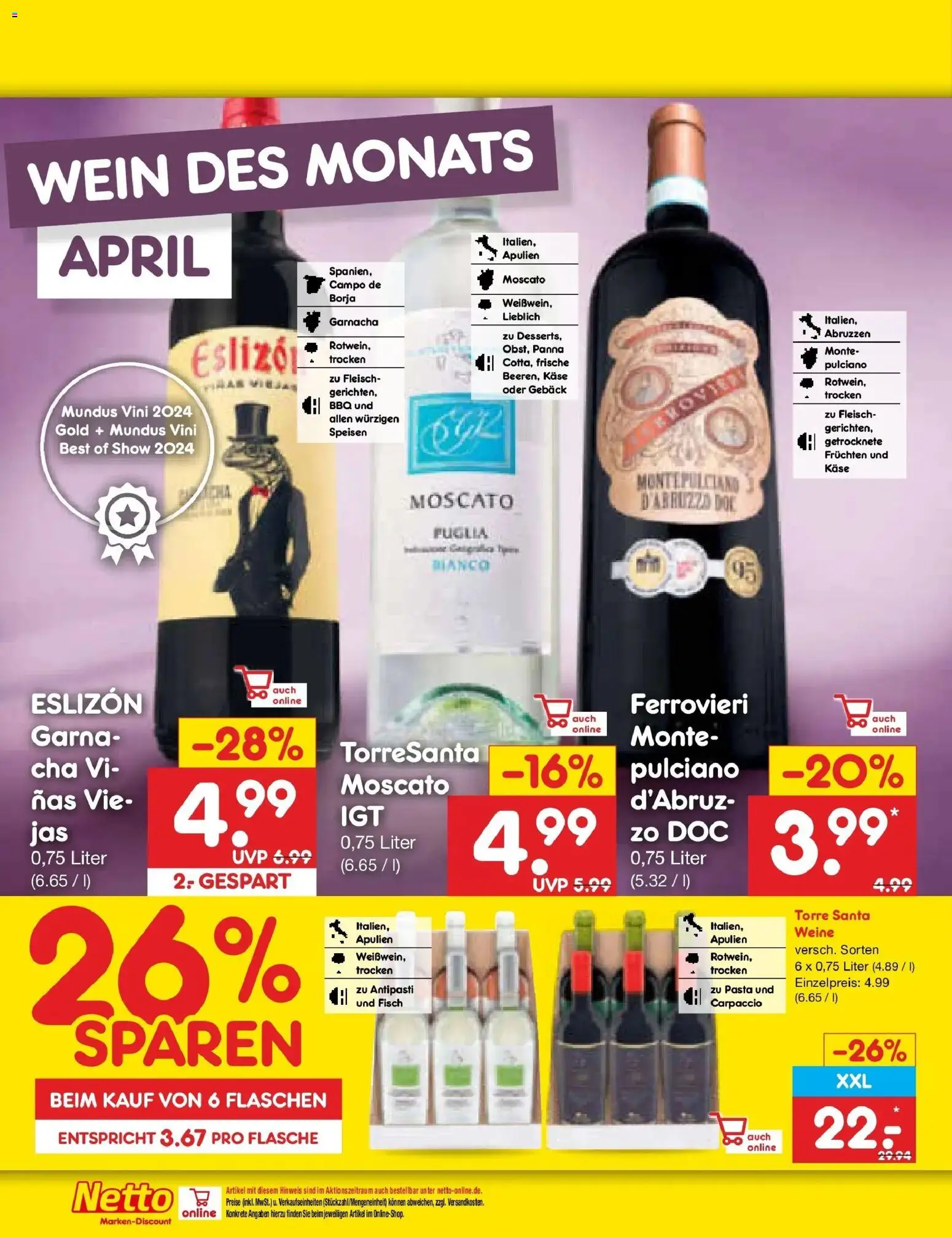 Netto Marken-Discount Prospekt Hamburg	 – gültig ab 07.04.2026 | Seite: 22 | Produkte: Käse, Fisch, Pasta, Wein