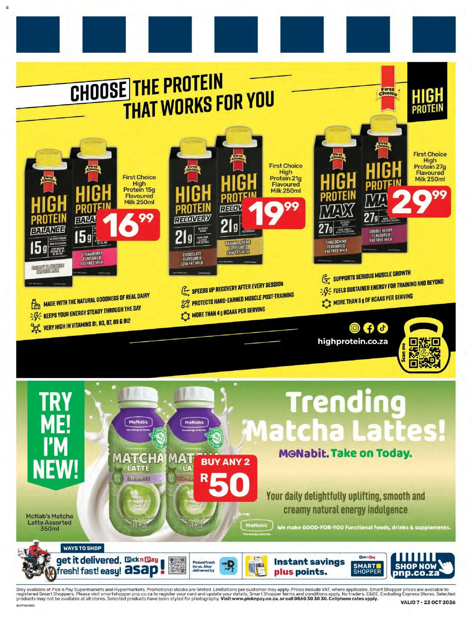 New Pick n Pay catalogue – valid from 07/10/2026 | Page: 9 | Products: Matcha, Protein, Chocolate, Cookies