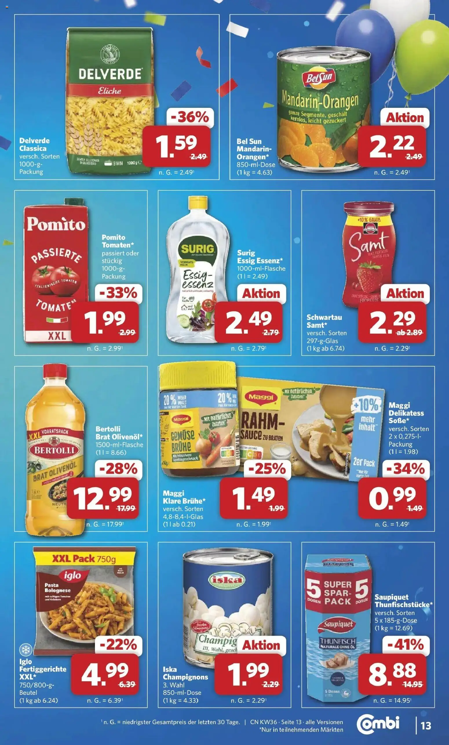 Combi Prospekt Weener (ab 31.08.2026) zum Blättern | Seite: 13 | Produkte: Öl, Iglo, Olivenol, Pasta