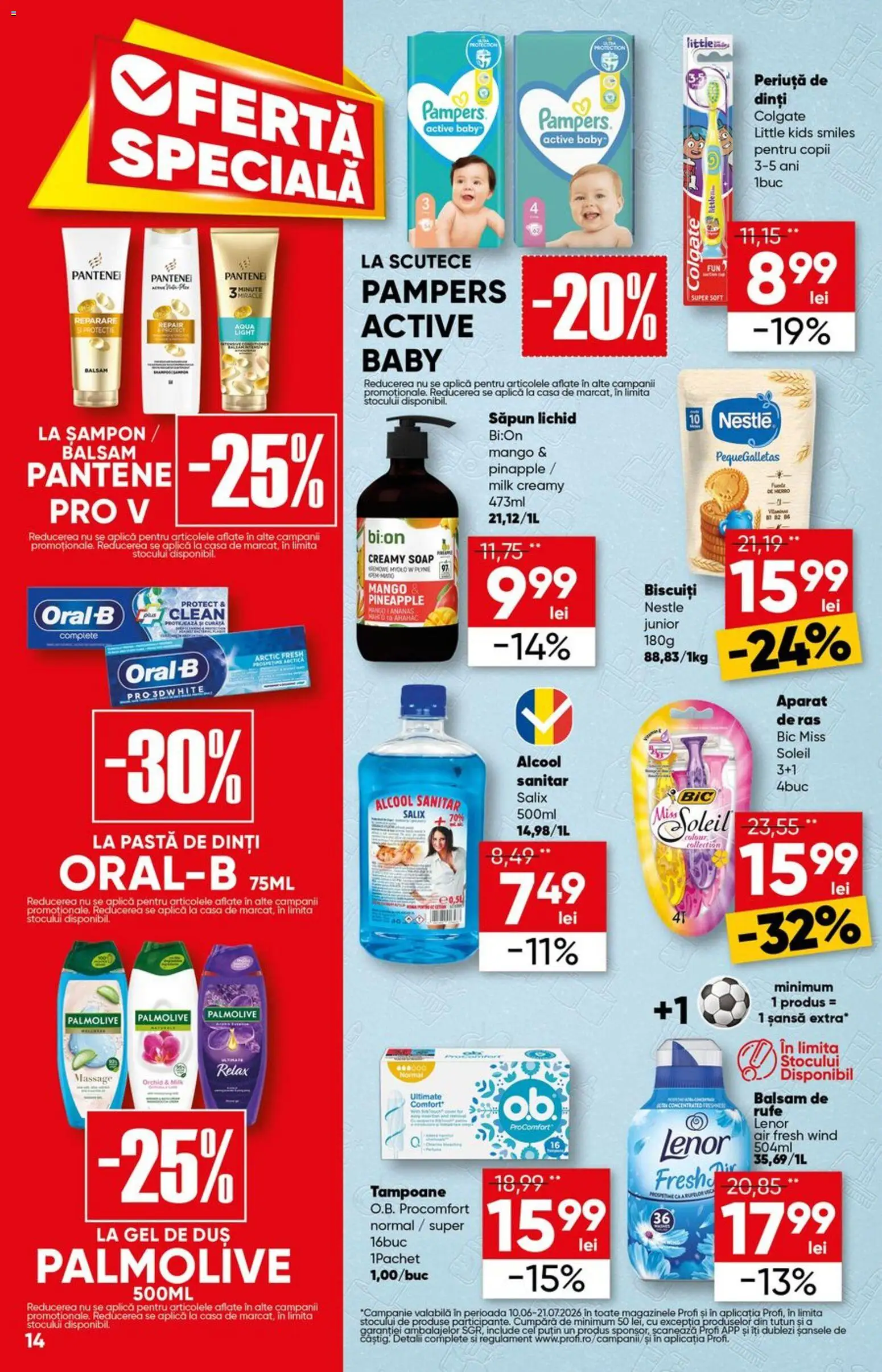 Noul catalog Profi – valabil de la 24.06.2026 | Pagină: 14 | Produse: Duș, Balsam, Biscuiți, Scutece