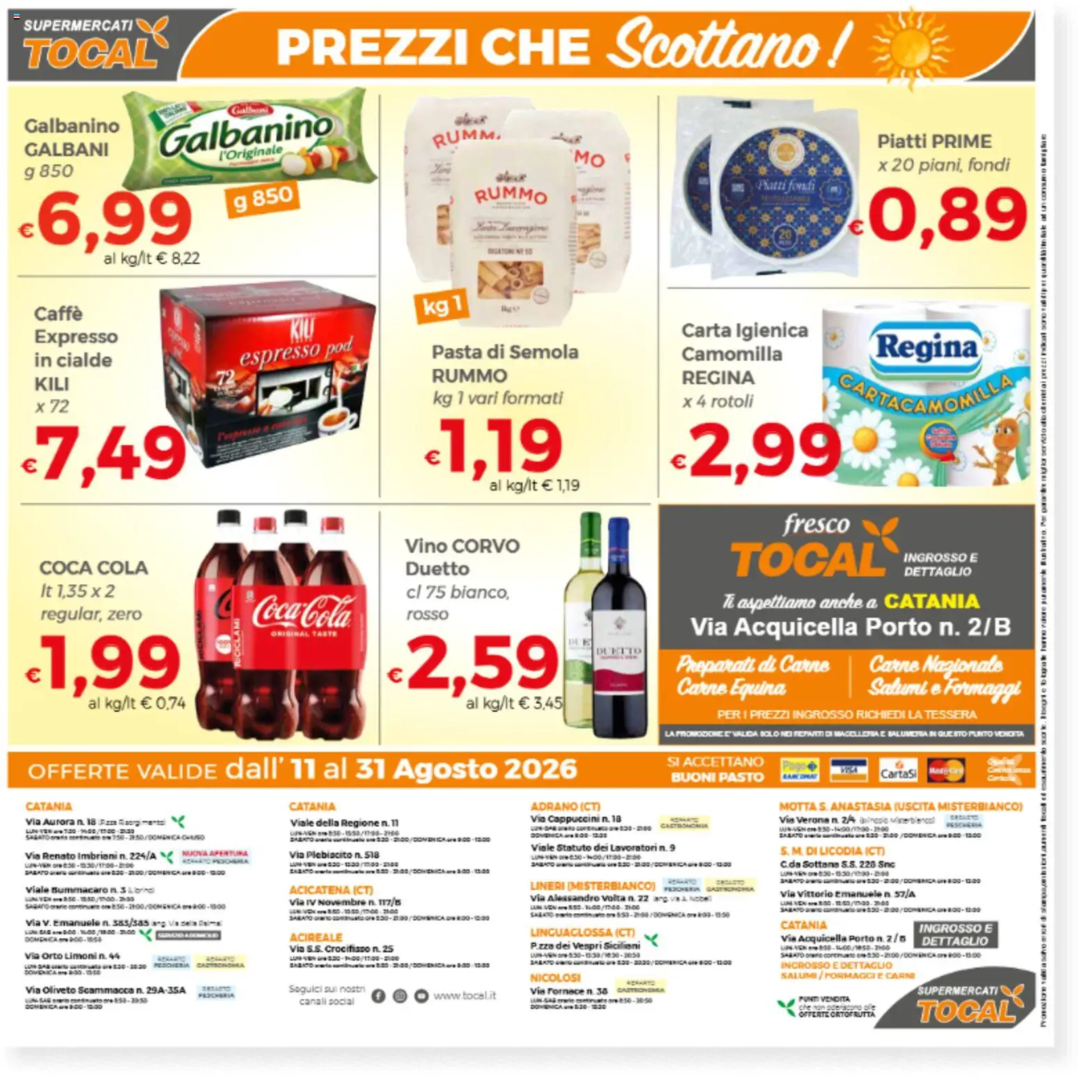 Volantino Tocal del 11/08/2026 | Pagina: 12 | Prodotti: Carta igienica, Caffè, Pasta di semola, Vino