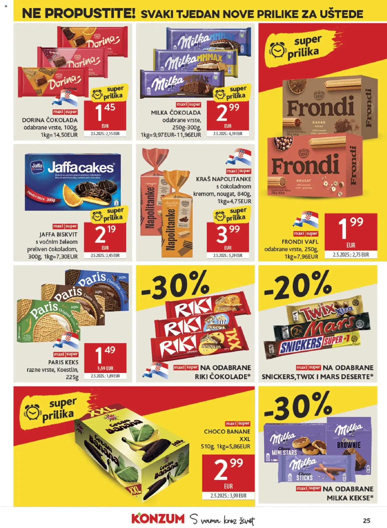 Konzum katalog | vrijedi od 15.07.2026 | Stranica: 25 | Proizvodi: Čokolada, Keks, Vafl, Biskvit