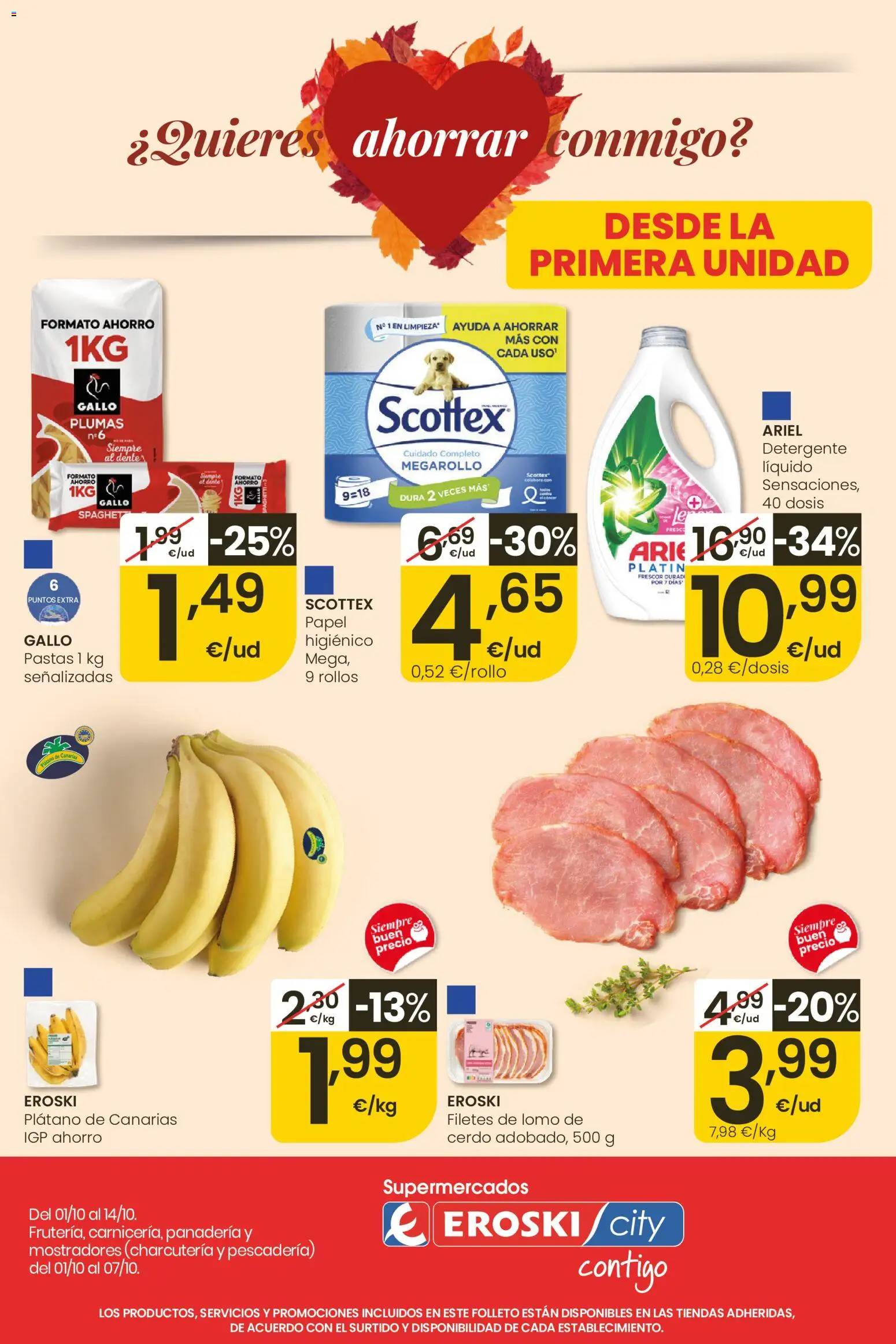 Eroski folleto │ válido desde el 01/10/2026 | Página: 1 | Productos: Detergente, Lomo, Cerdo, Panadería