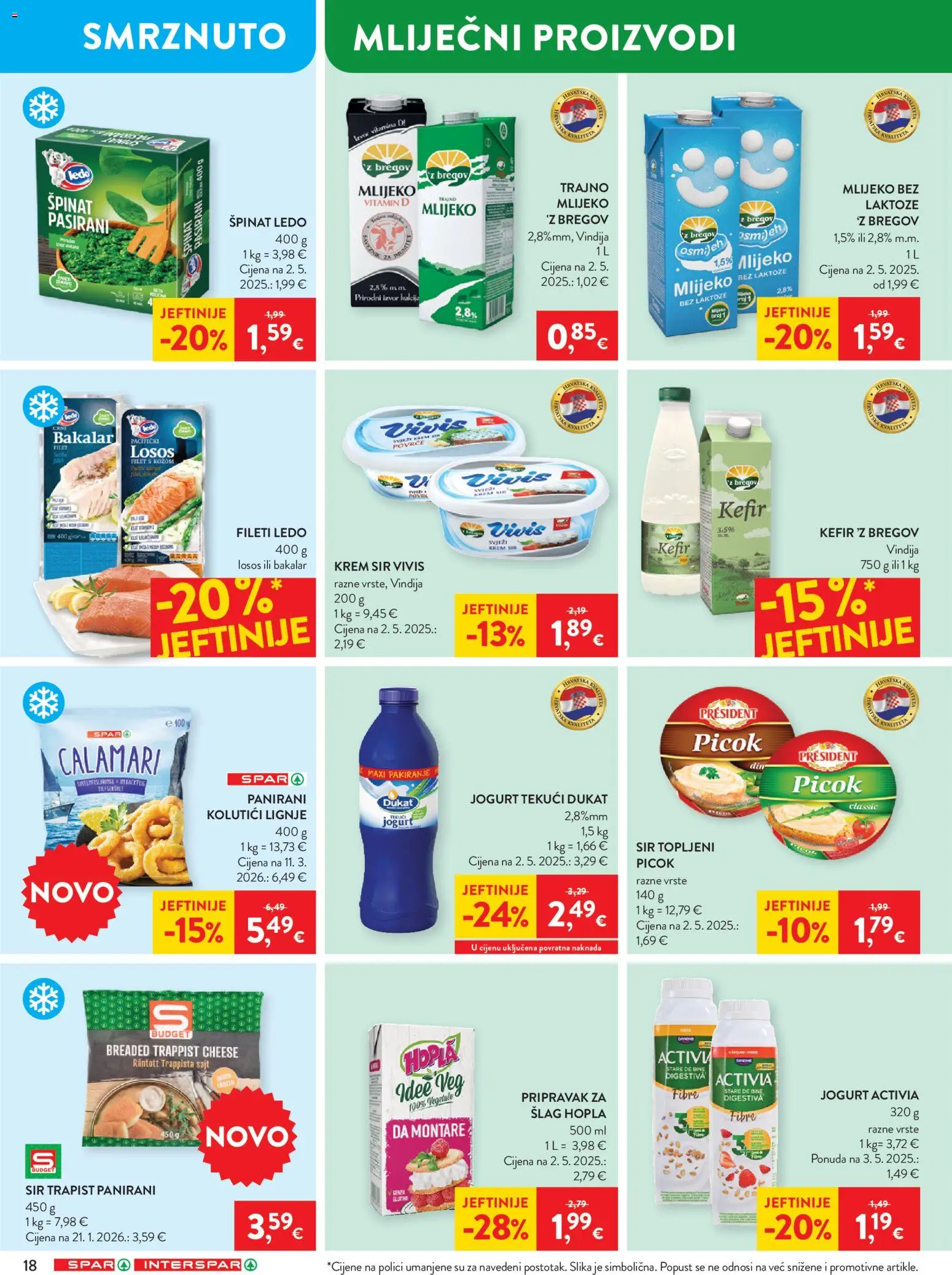 Spar katalog | vrijedi od 13.05.2026 | Stranica: 20 | Proizvodi: Vindija, Krem sir, Mlijeko bez laktoze, Šlag