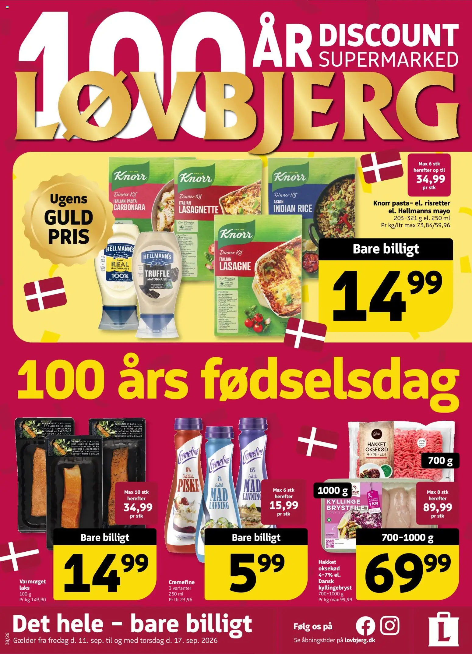 Løvbjerg tilbudsavis – gyldig fra 11/09/2026 | Side: 1 | Produkter: Pasta, Oksekød, Lasagne, Laks