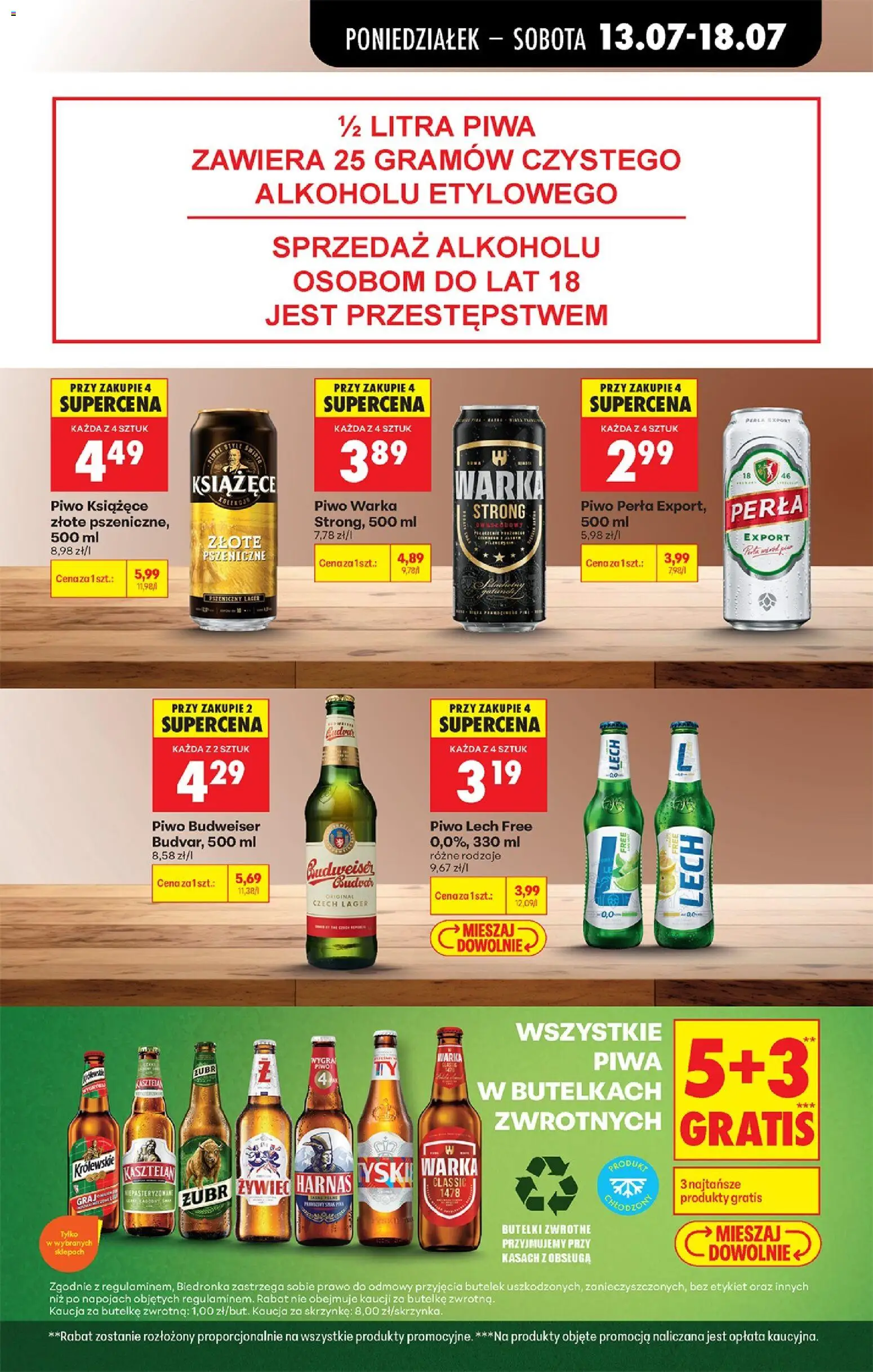 Biedronka gazetka od poniedziałku od 13.07.2026 | Strona: 73 | Produkty: Piwo perła, Piwo Warka, Harnaś, Piwo