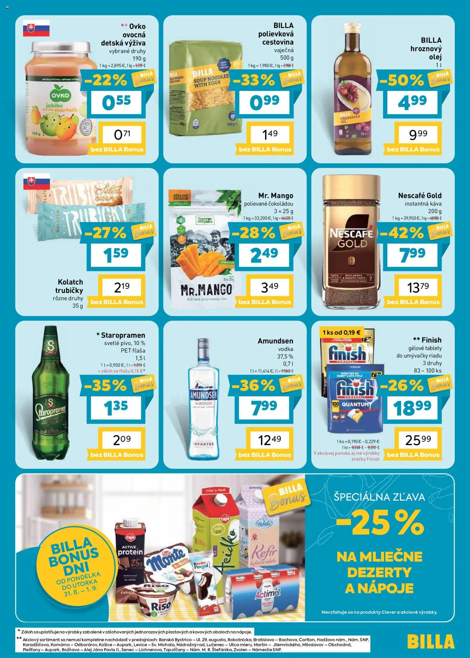 Nové Billa akcie – leták je platný od 26.08.2026 | Strana: 15 | Produkty: Olej, Nápoje, Actimel, Kefír