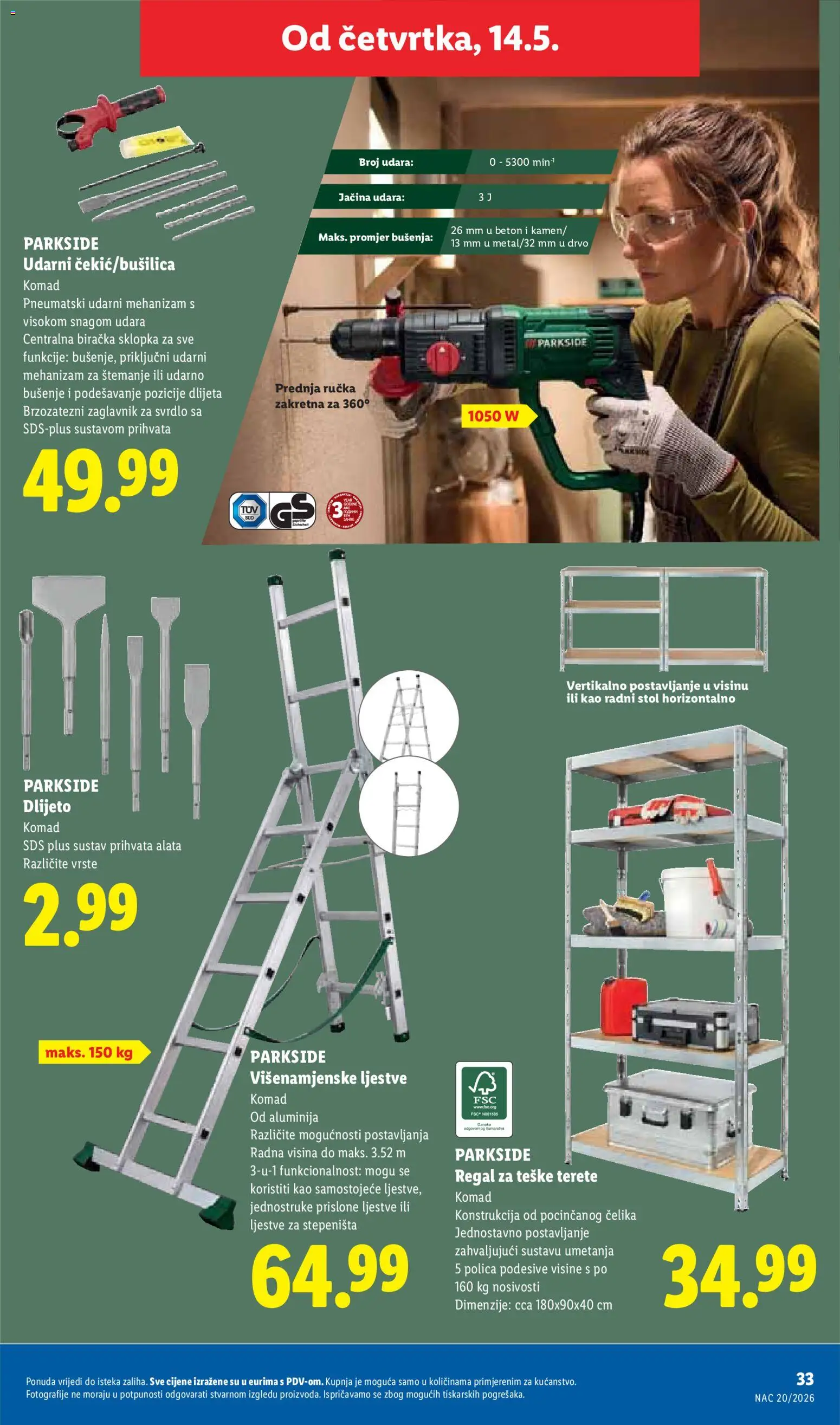 Lidl katalog | vrijedi od 11.05.2026 | Stranica: 33 | Proizvodi: Radni stol, Ljestve, Regal, Parkside