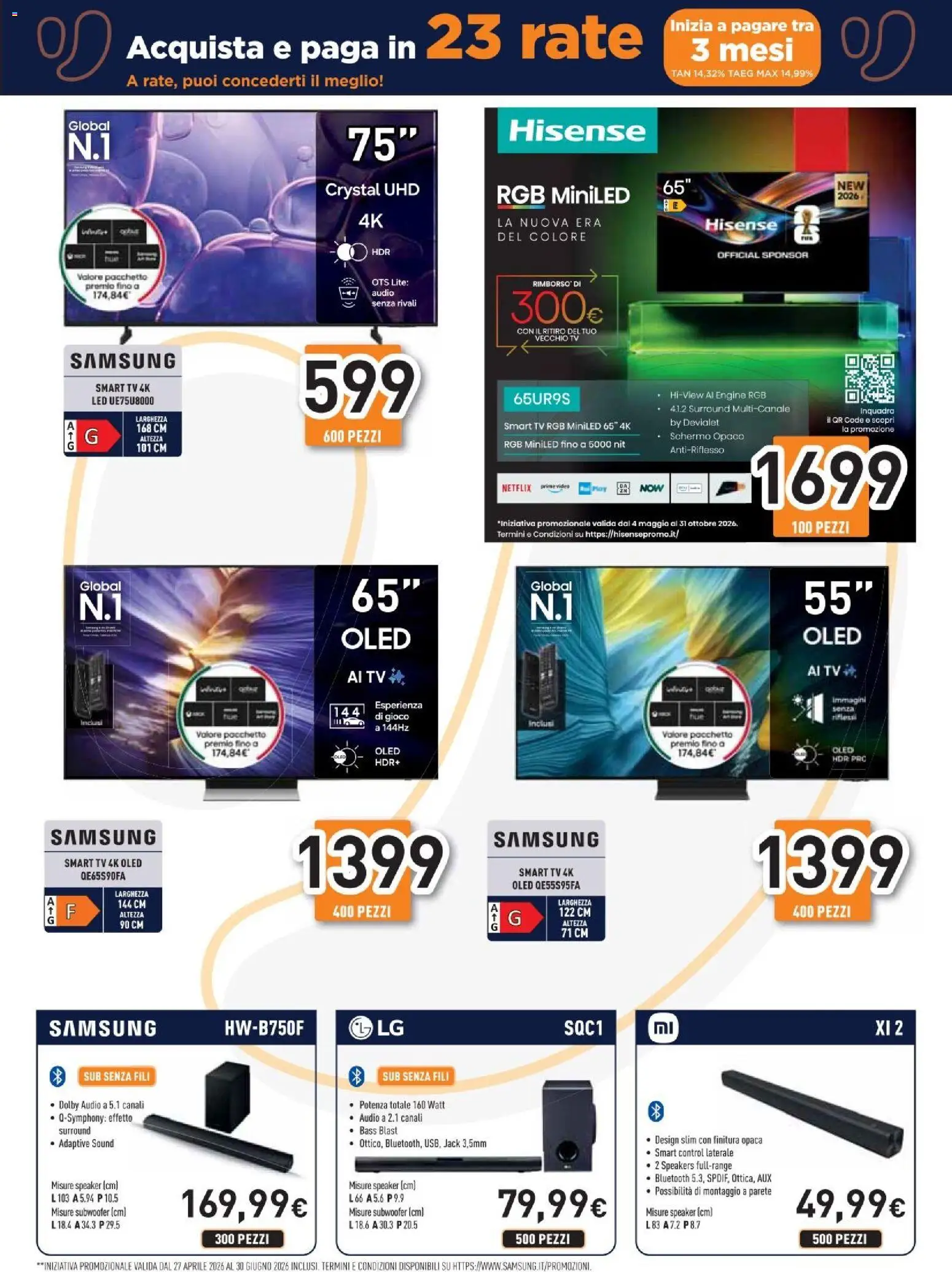 Volantino Unieuro del 11.06.2026 | Pagina: 3 | Prodotti: Schermo, TV, Audio, Speaker