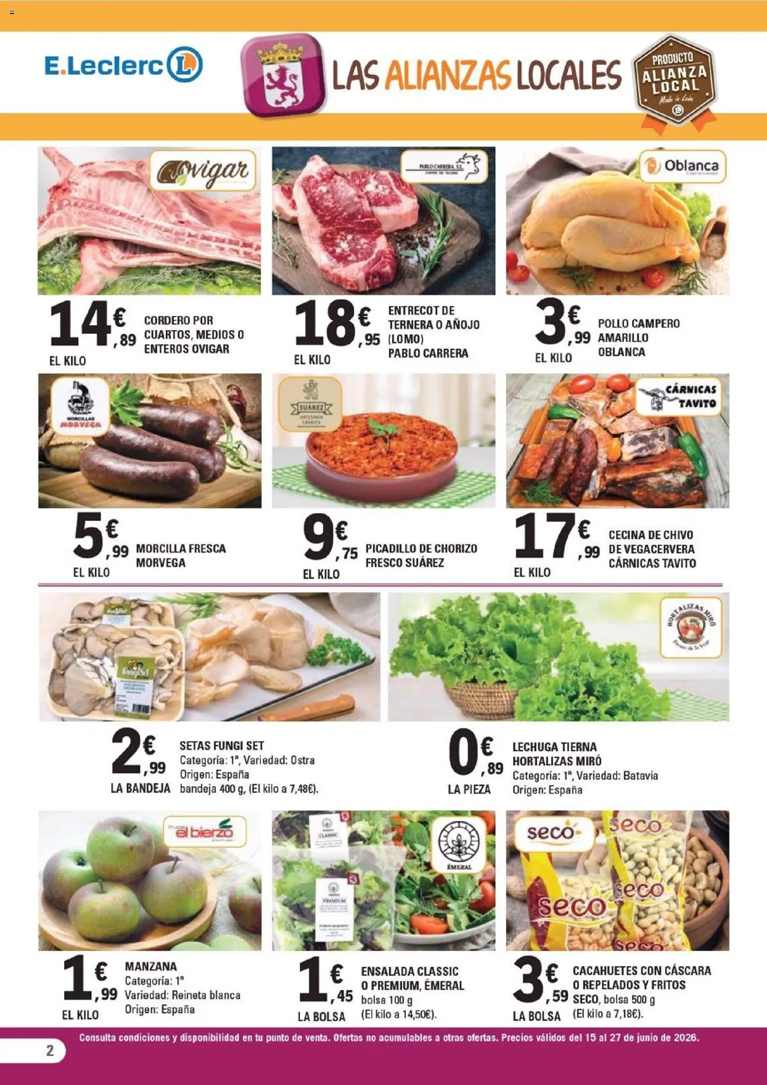 E.Leclerc León │ válido desde el 15.06.2026 | Página: 2 | Productos: Manzana, Bolsa, Φίλτρο καφέ, Bandeja