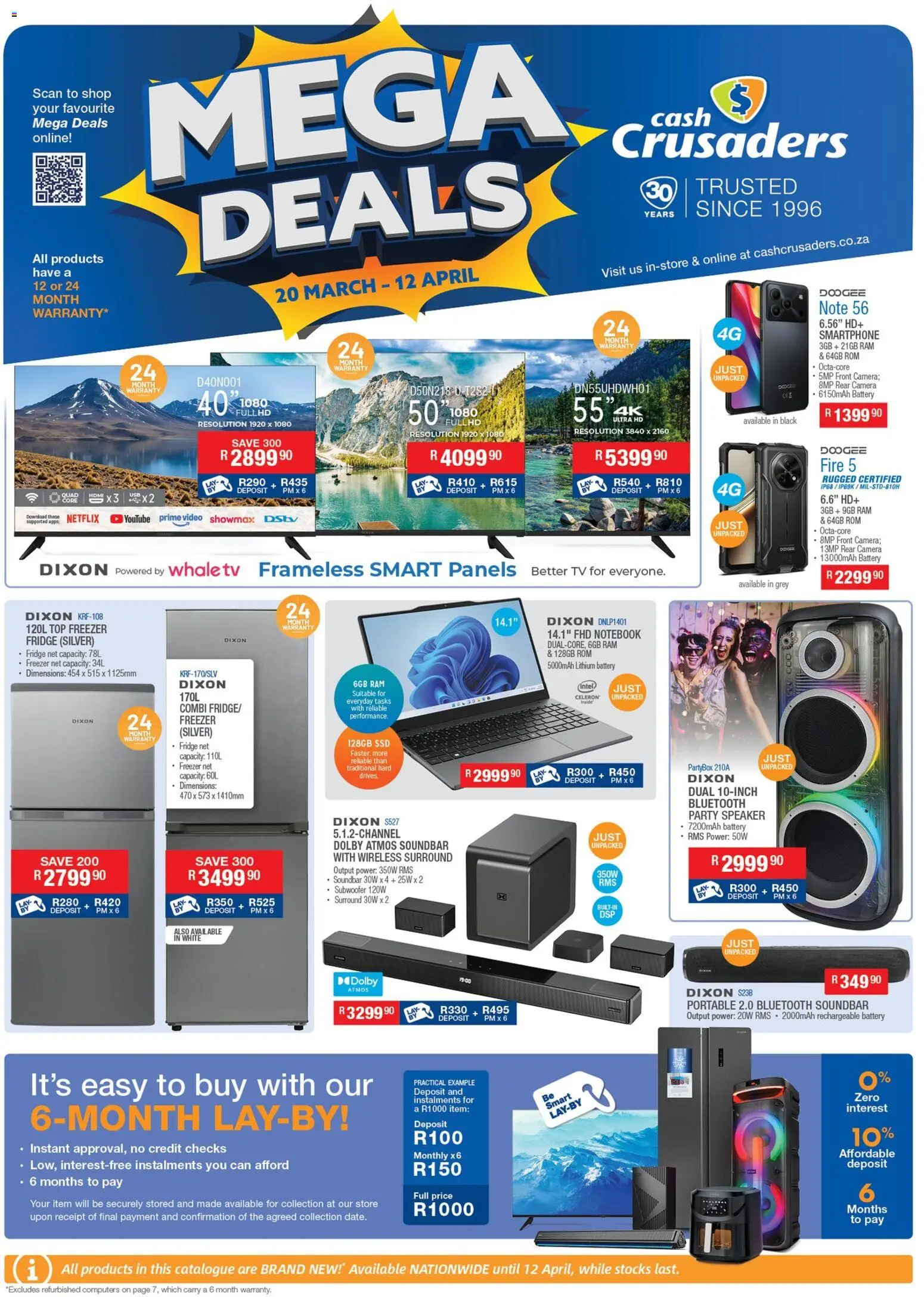 New Cash Crusaders catalogue – valid from 20.03.2026 | Page: 1 | Products: TV, Fridge, Soundbar, Subwoofer