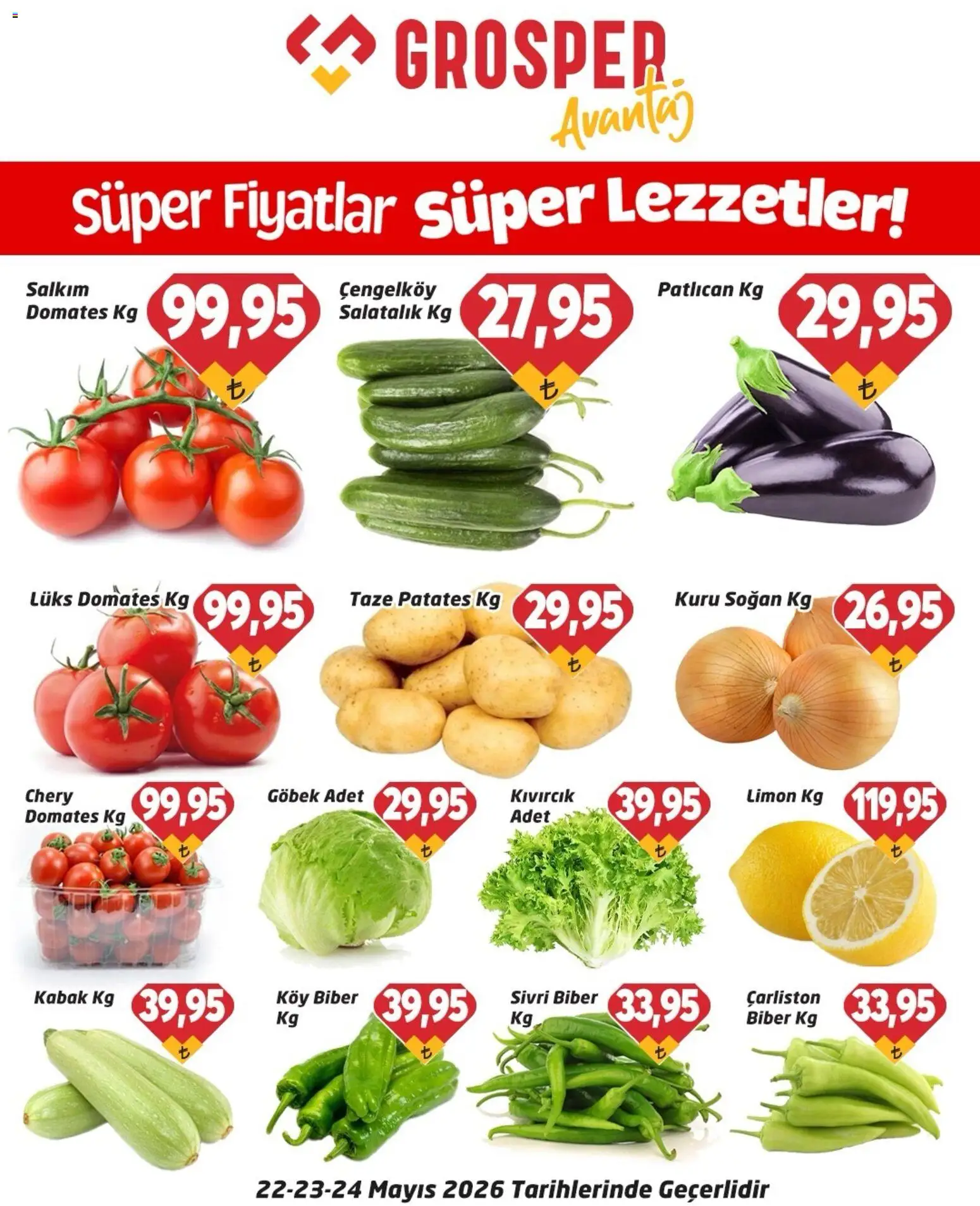 Grosper - Sebze ve meyve - 22.05.2026 tarihinden itibaren geçerlidir | Sayfa: 2 | Ürünler: Kabak, Biber, Limon, Patlıcan