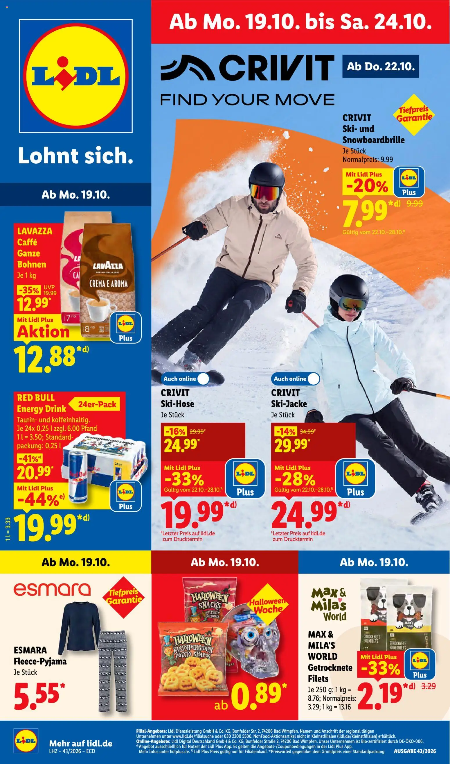 Lidl Německo leták od 19.10.2026 | Strana: 1 | Produkty: Lavazza, Crema, Red Bull, Energy drink