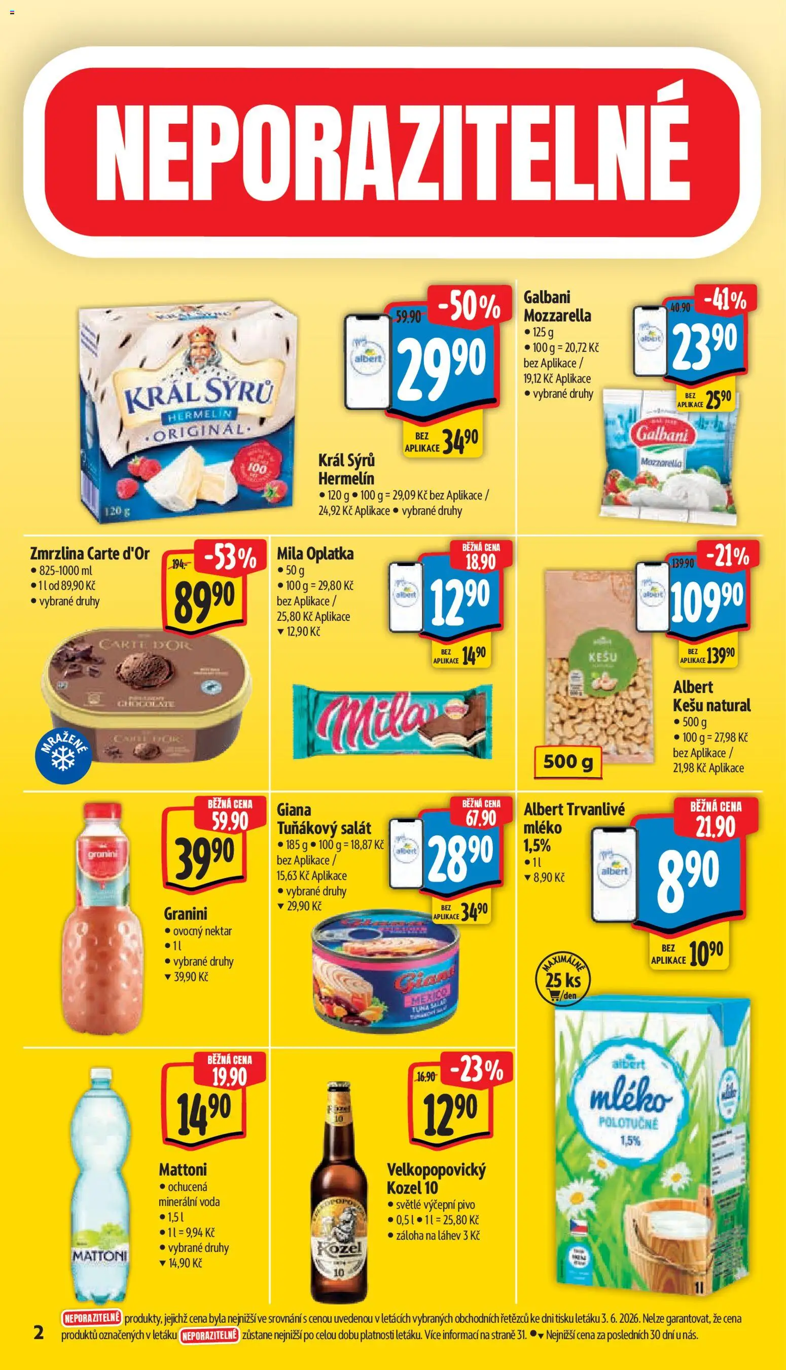 Albert leták - Hypermarket od 10.06.2026 | Strana: 6 | Produkty: Kešu, Voda, Salát, Hermelín