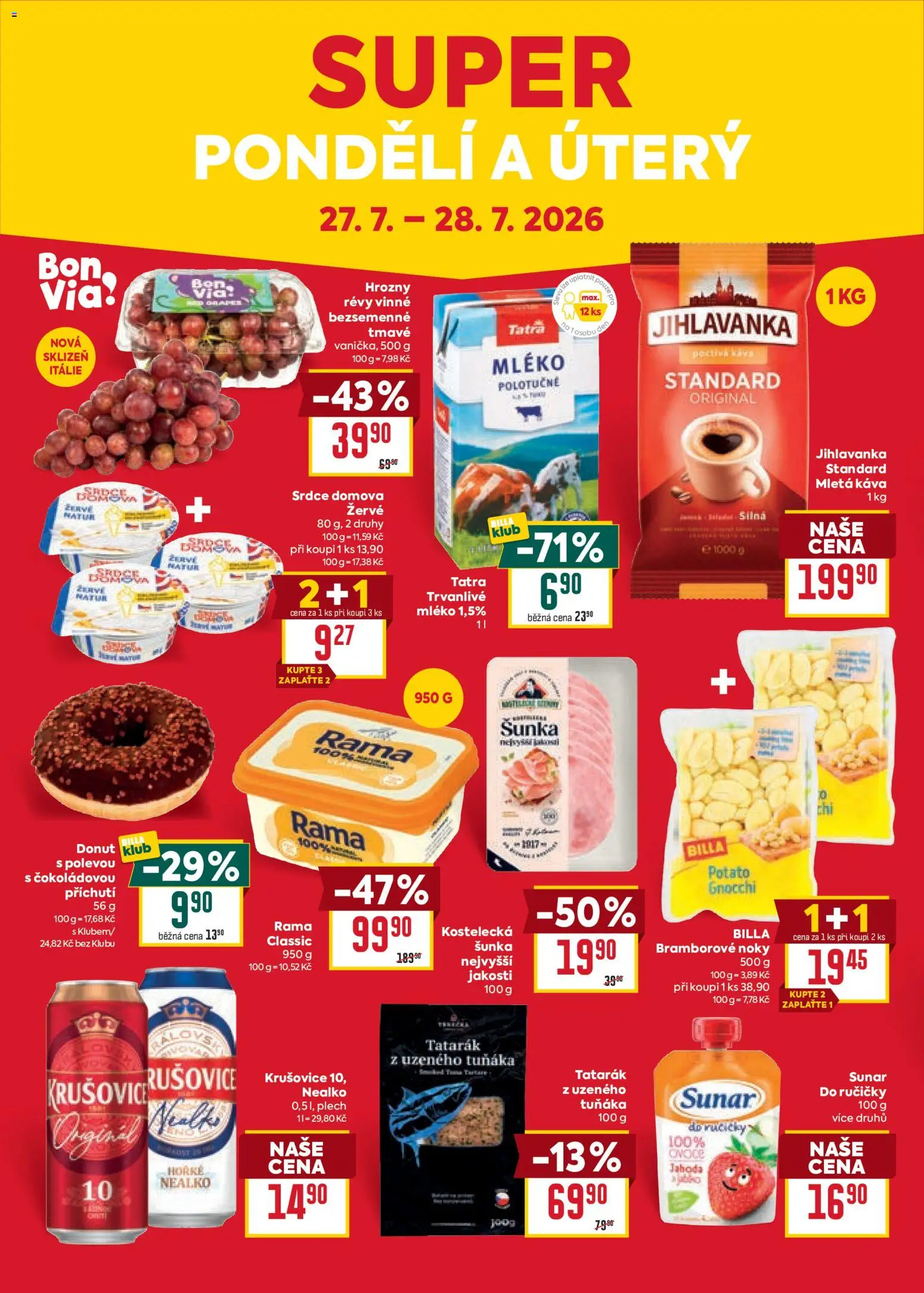 Billa Velký leták od 22.07.2026 | Strana: 34 | Produkty: Mléko, Noky, Sunar, Žervé