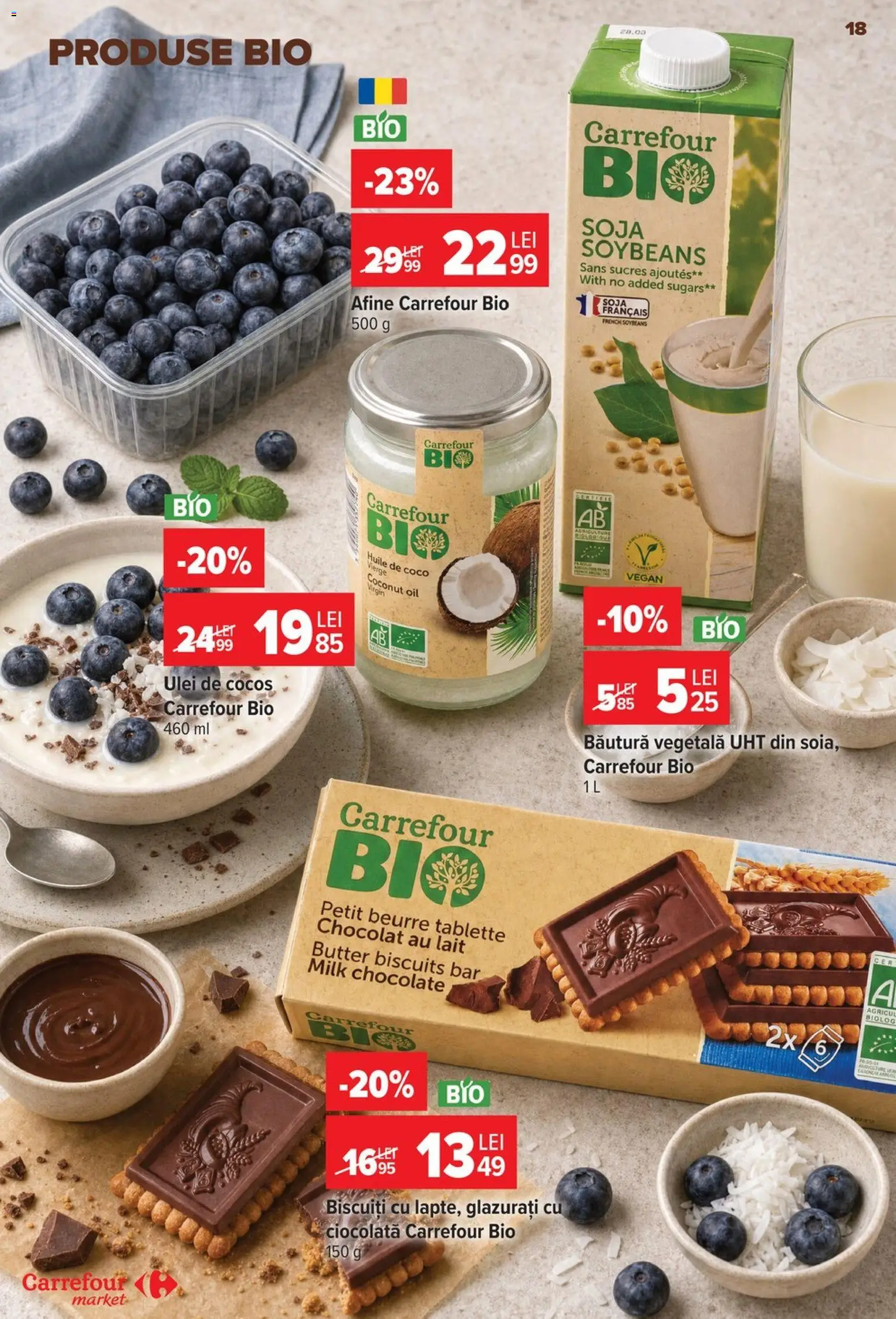 Noul catalog Carrefour – valabil de la 08.07.2026 | Pagină: 19 | Produse: Afine, Ulei, Ciocolată, Biscuiți