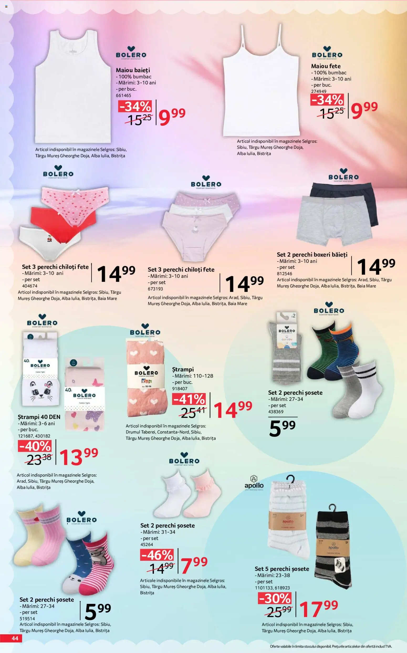 Noul catalog Selgros – valabil de la 07.08.2026 | Pagină: 44 | Produse: Maiou, Chiloți, Șosete, Boxeri