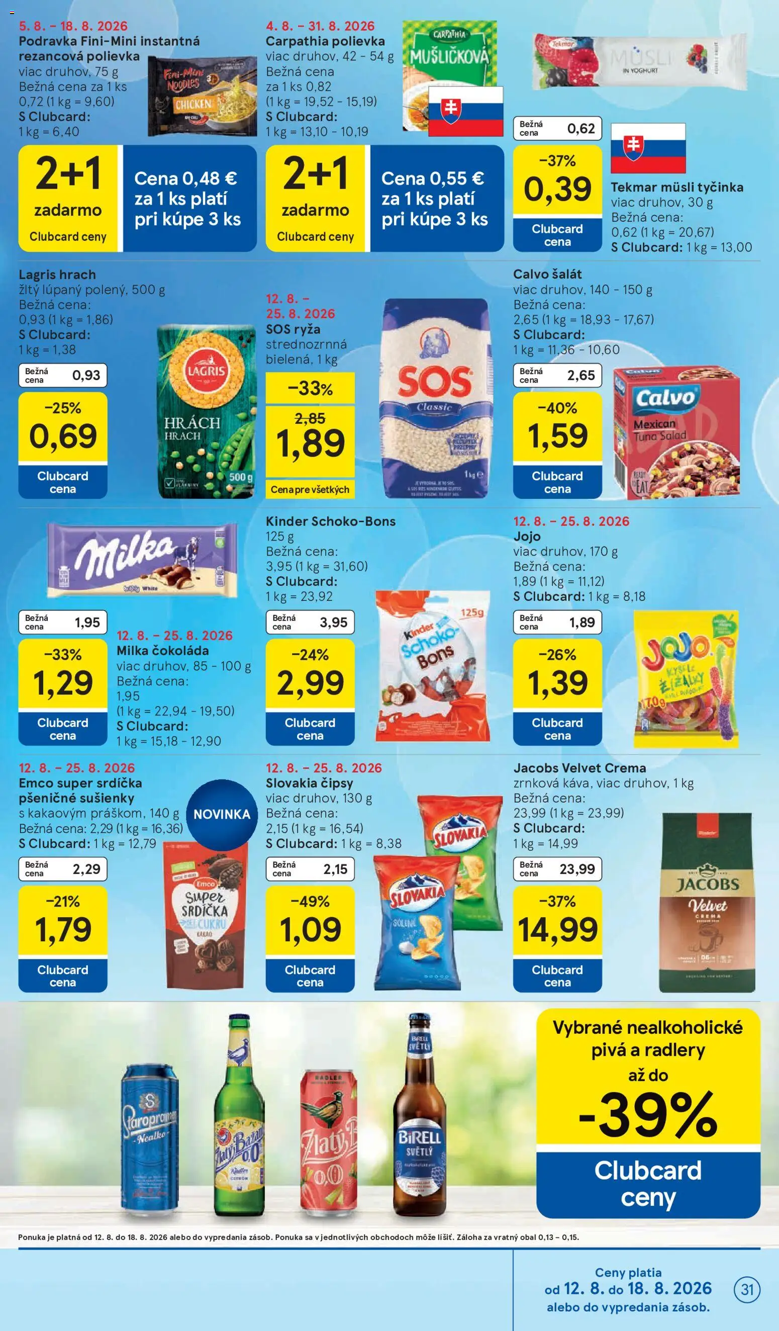 Nové Tesco akcie – leták je platný od 12.08.2026 | Strana: 31 | Produkty: Müsli, Müsli tyčinka, Ryža, Kakao