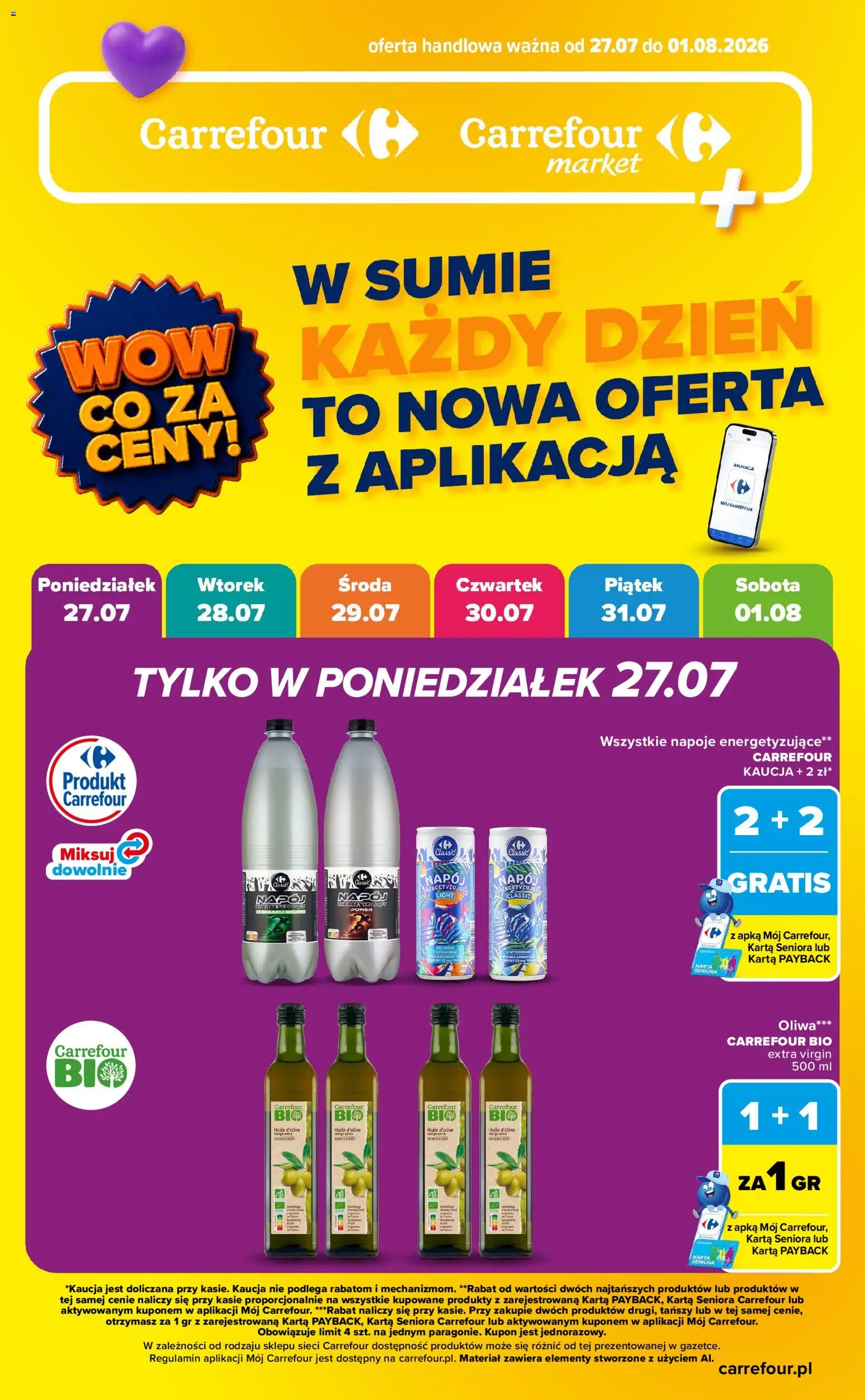 Carrefour gazetka - Wow co za ceny od 27.07.2026 | Strona: 1 | Produkty: Karta, Napoje