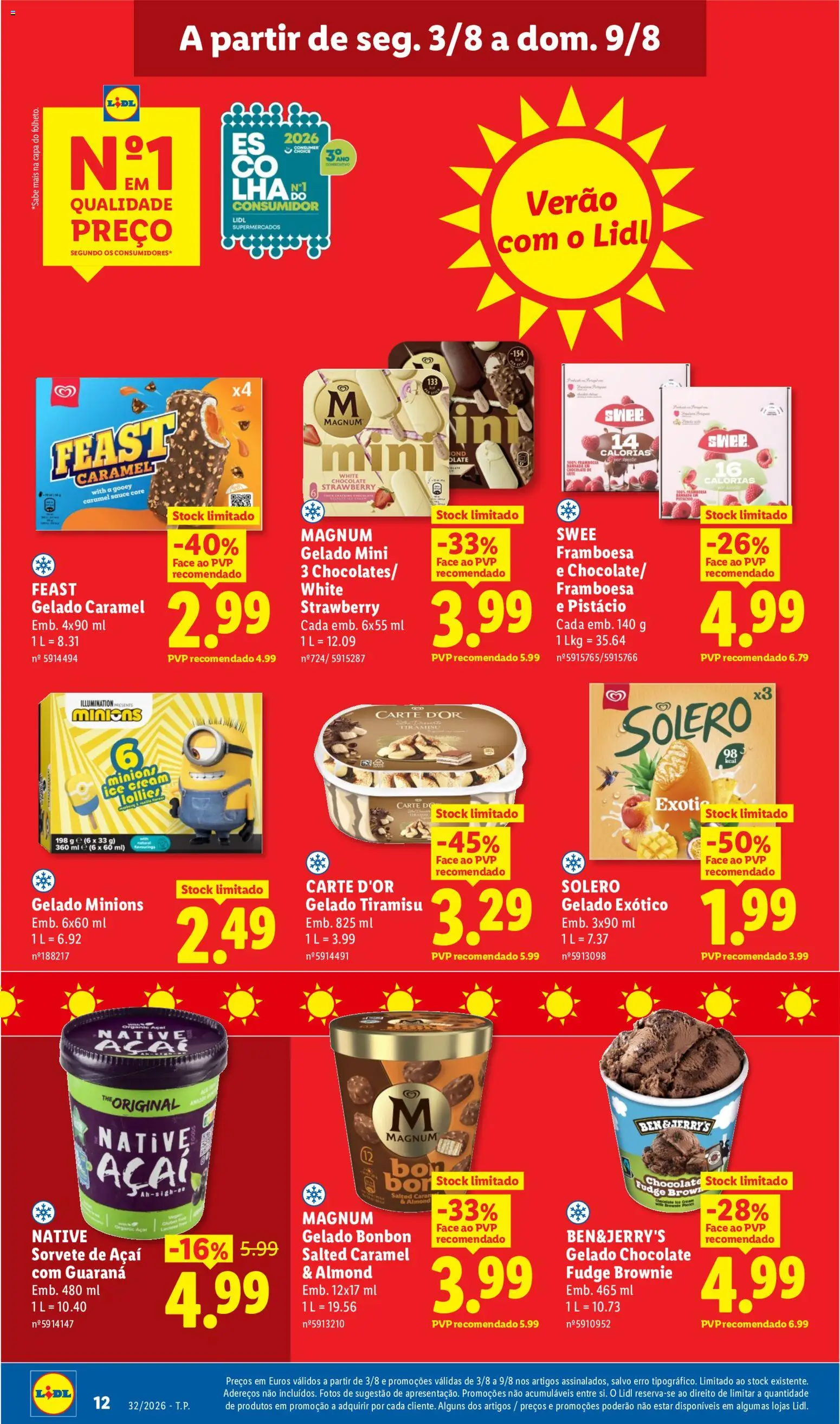 Lidl folheto │ válido de 03/08/2026 | Página: 12 | Produtos: Açai, Gelado, Chocolate, Sorvete