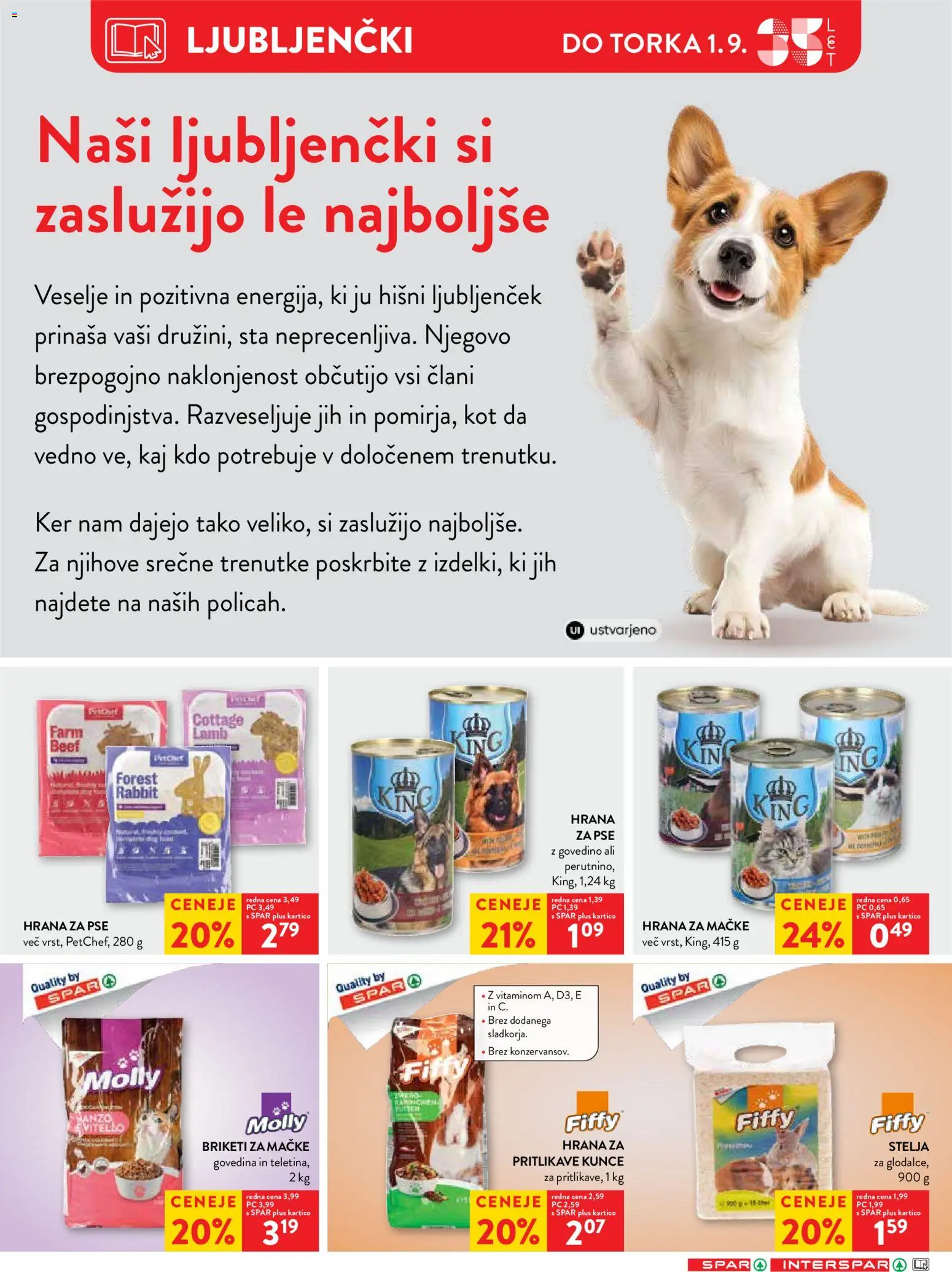 Novi Spar katalog ponudbe – veljaven od 26.08.2026 | Stran: 37 | Izdelki: Hrana za mačke, Hrana za pse, Briketi