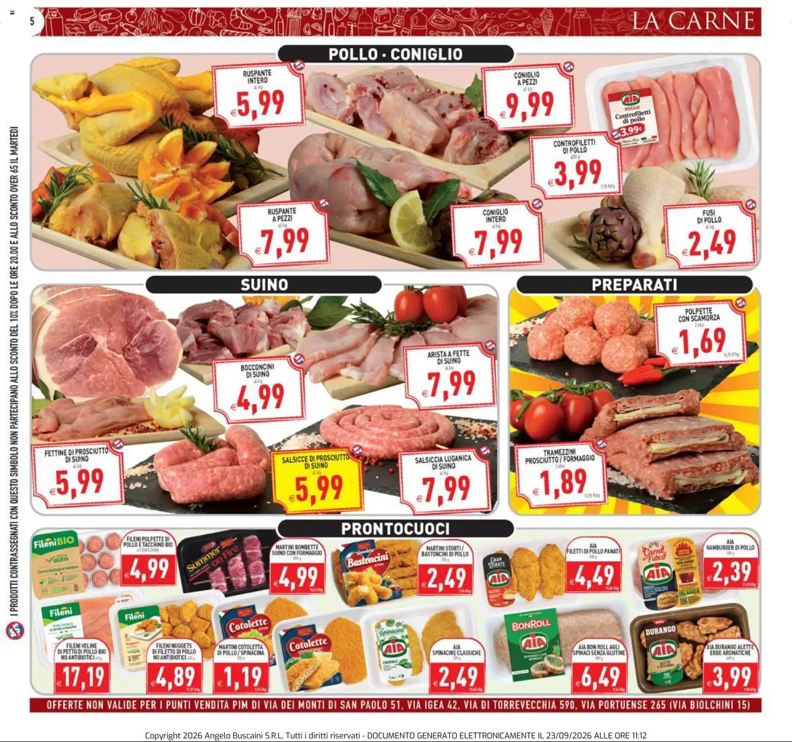 Volantino PIM Supermercati del 23/09/2026 | Pagina: 5 | Prodotti: Nuggets, Tacchino, Coniglio, Salsicce