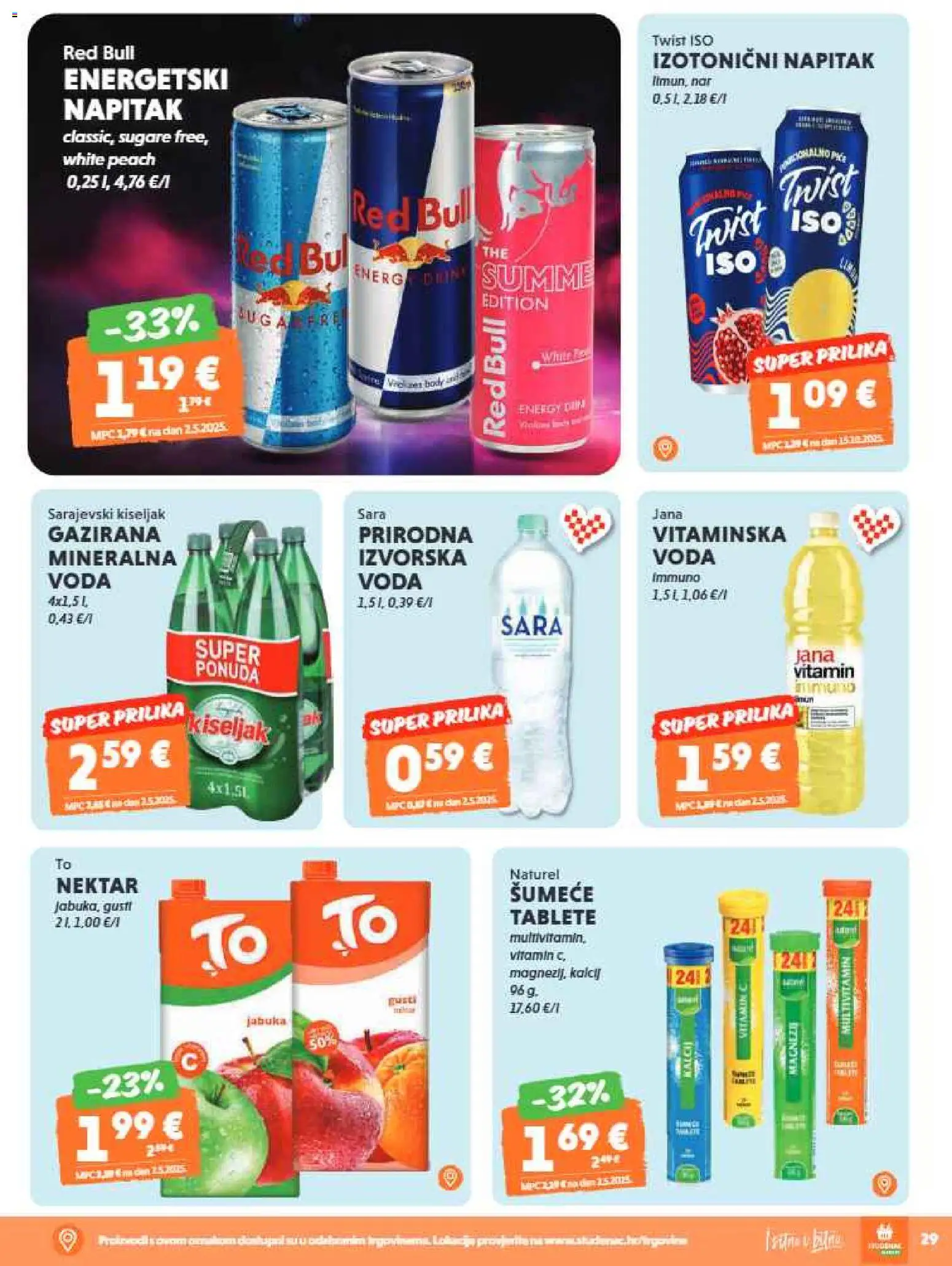 Studenac katalog | vrijedi od 10.06.2026 | Stranica: 29 | Proizvodi: Sarajevski kiseljak, Voda, Red Bull, Jabuka