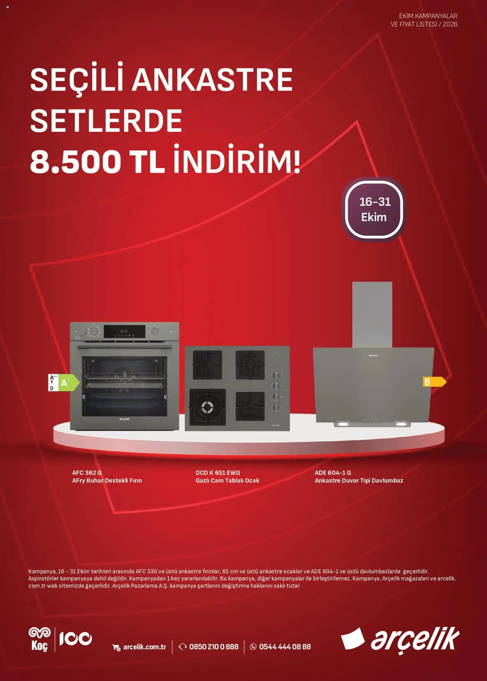 Arçelik - Ankastre Kataloğu - 16 Ekim 2026 tarihinden itibaren geçerlidir | Sayfa: 1 | Ürünler: Davlumbaz, Fırın, Ocak
