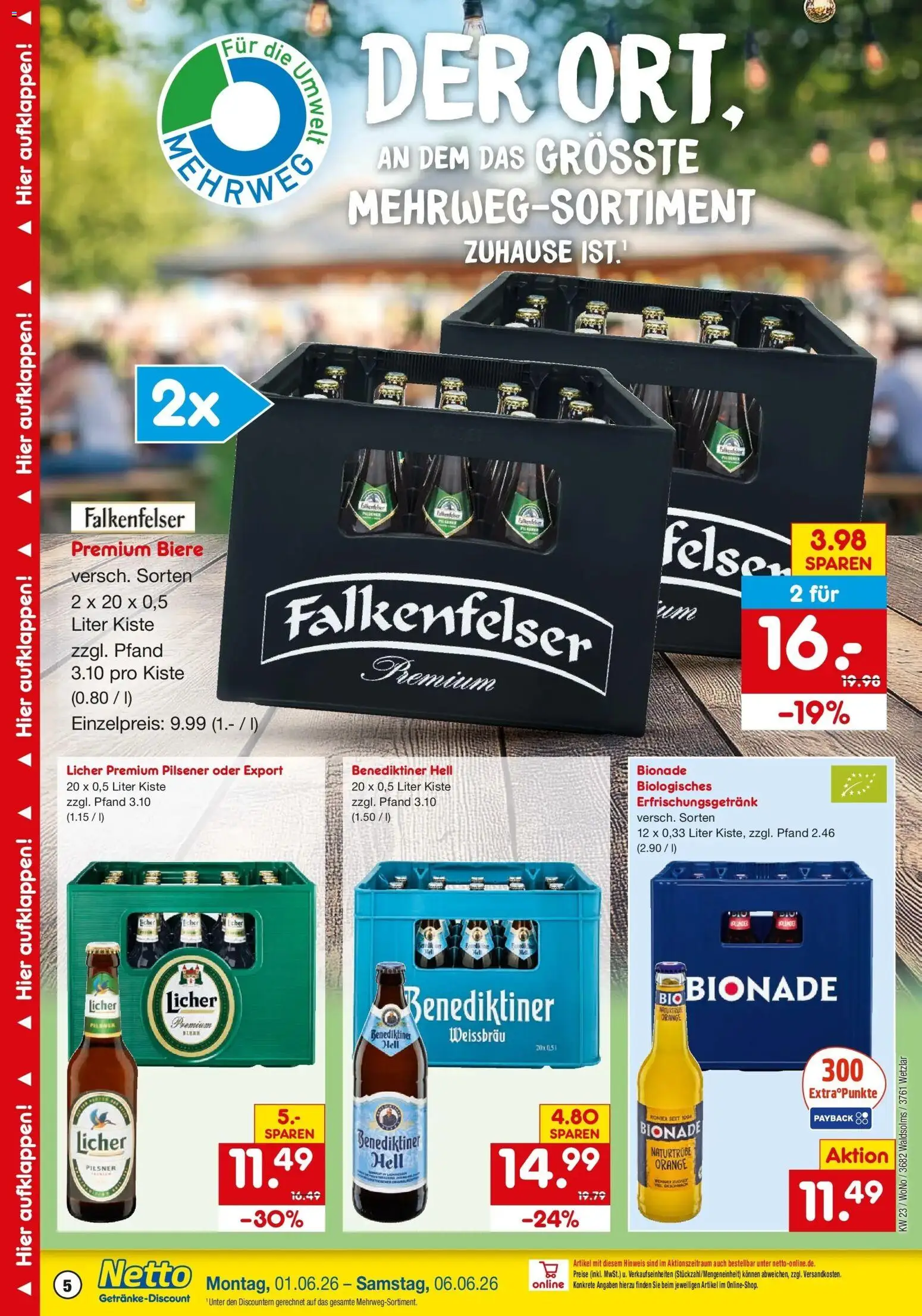 Netto Marken-Discount Prospekt Wetzlar-Naunheim – gültig ab 01.06.2026 | Seite: 5 | Produkte: Bionade, Benediktiner hell