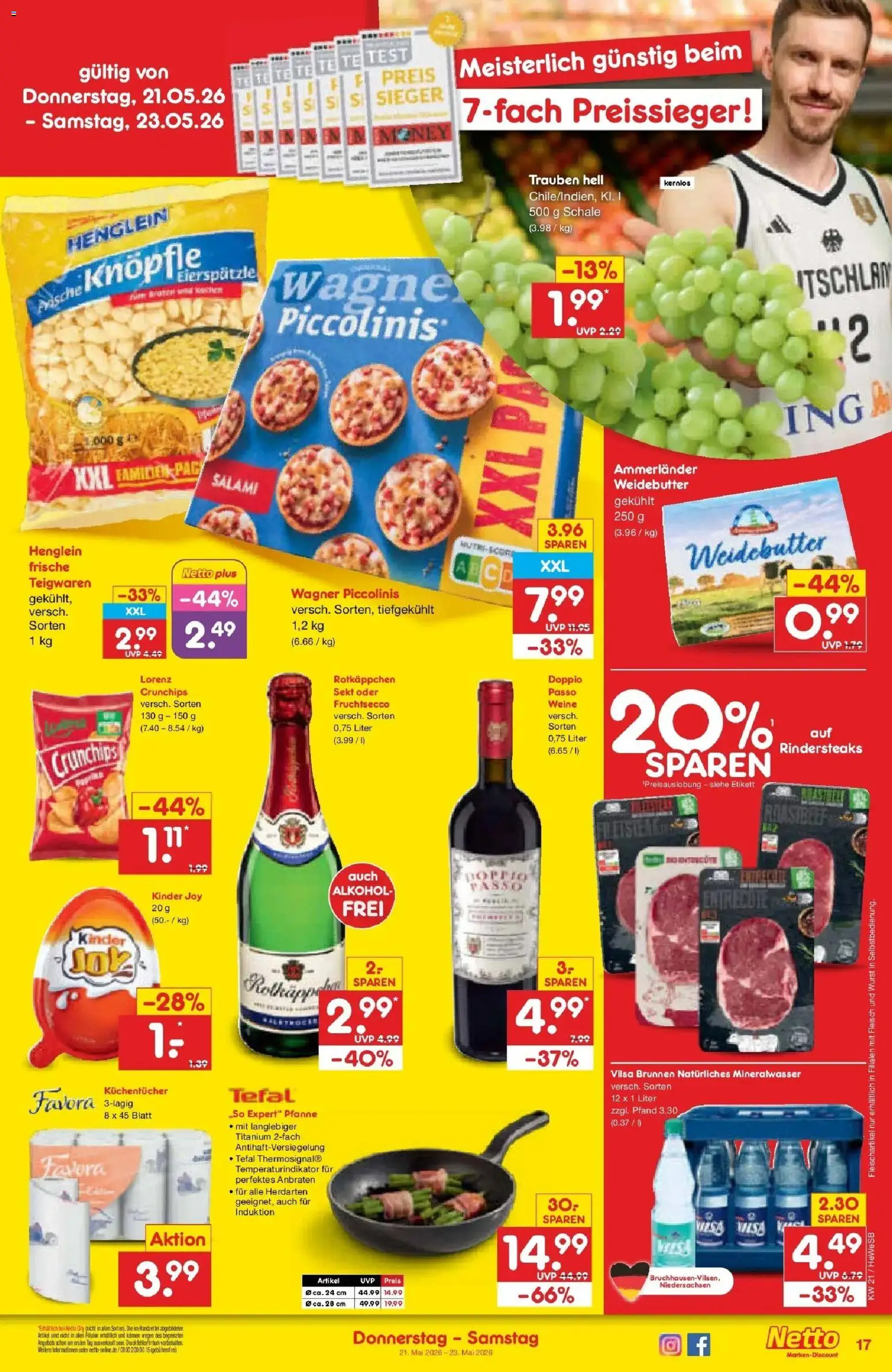 Netto Marken-Discount Prospekt Hamburg	 – gültig ab 17.05.2026 | Seite: 19 | Produkte: Trauben, Sekt, Kinder joy, Fruchtsecco