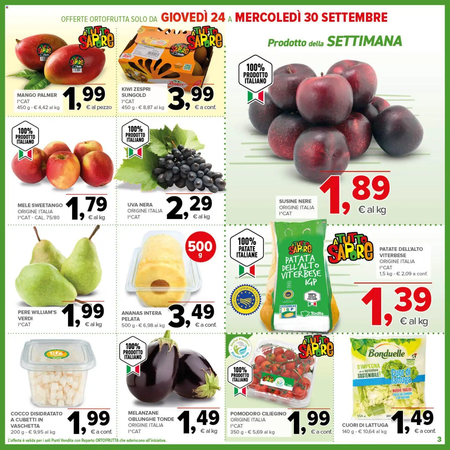 Volantino Todis del 17/09/2026 | Pagina: 3 | Prodotti: Pomodoro, Taglio, Mango, Ananas