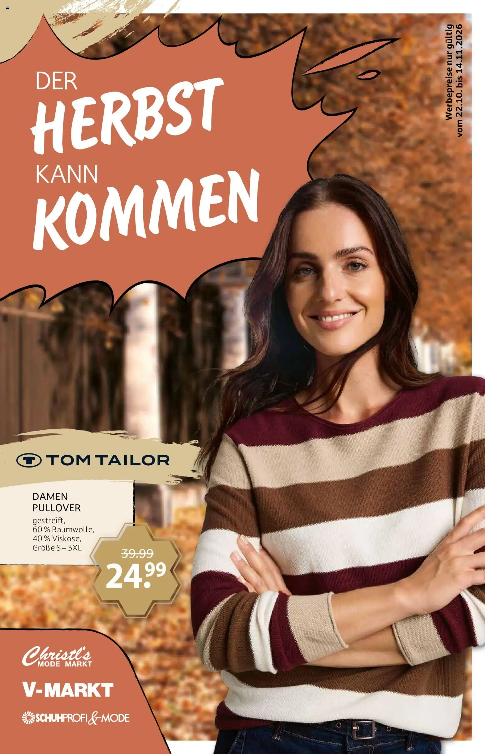 V-Markt Modeprospekt Herbst – gültig ab 22.10.2026 | Seite: 1 | Produkte: Pullover