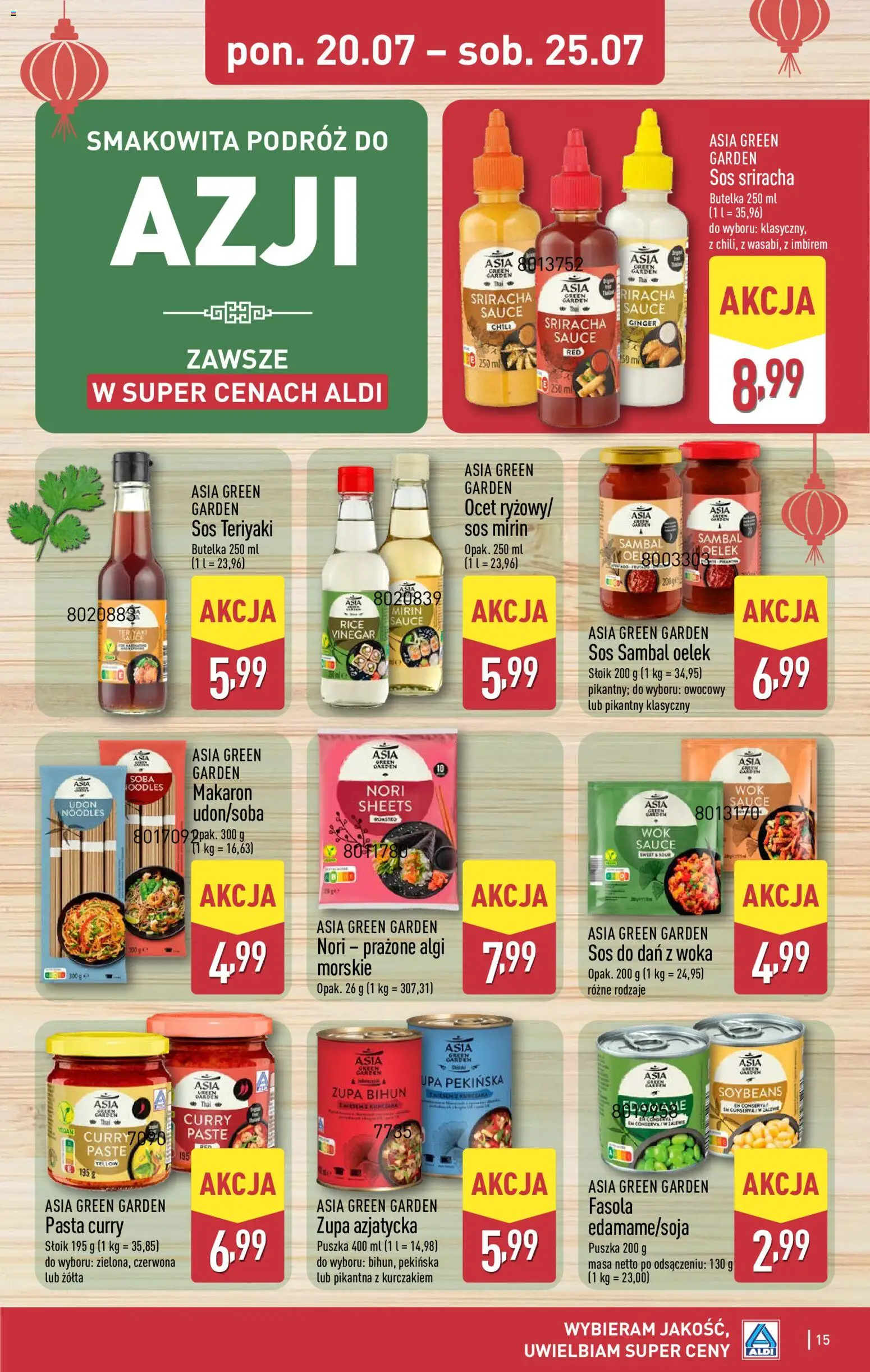 Aldi Polsko leták od 20.07.2026 | Strana: 15 | Produkty: Vegan, Ocet, Sambal oelek, Sriracha