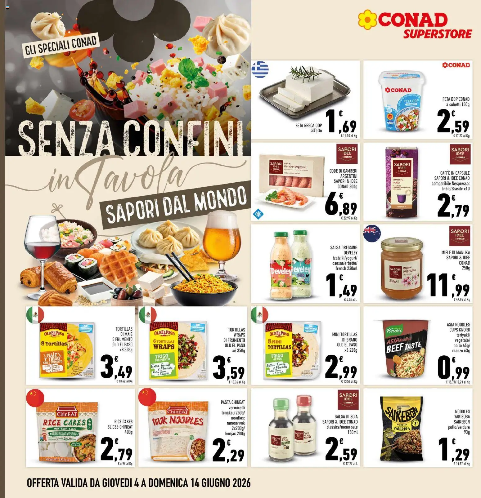 Volantino Conad del 04.06.2026 | Pagina: 14 | Prodotti: Gamberi, Pasta, Mais, Miele