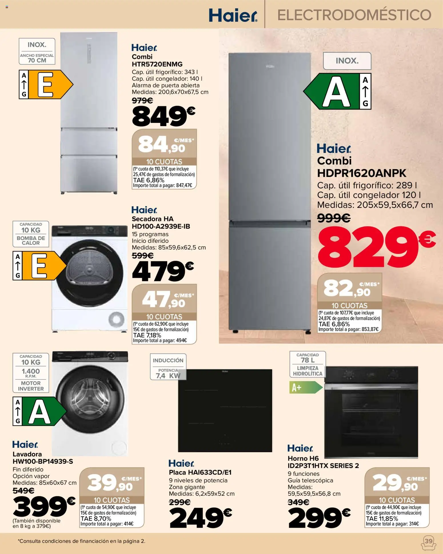 Carrefour Hogar │ válido desde el 22/09/2026 | Página: 39 | Productos: Lavadora, Secadora, Horno, Combi