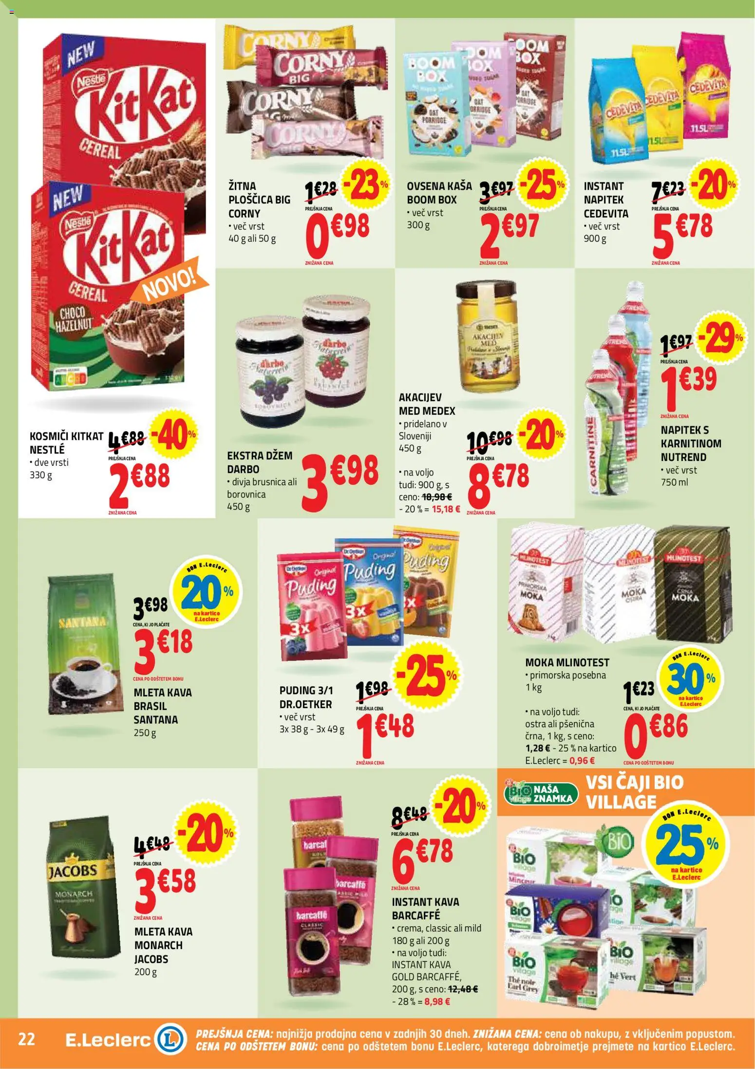 Novi E.leclerc katalog ponudbe – veljaven od 30.09.2026 | Stran: 22 | Izdelki: Moka, Puding, Instant kava, Kava