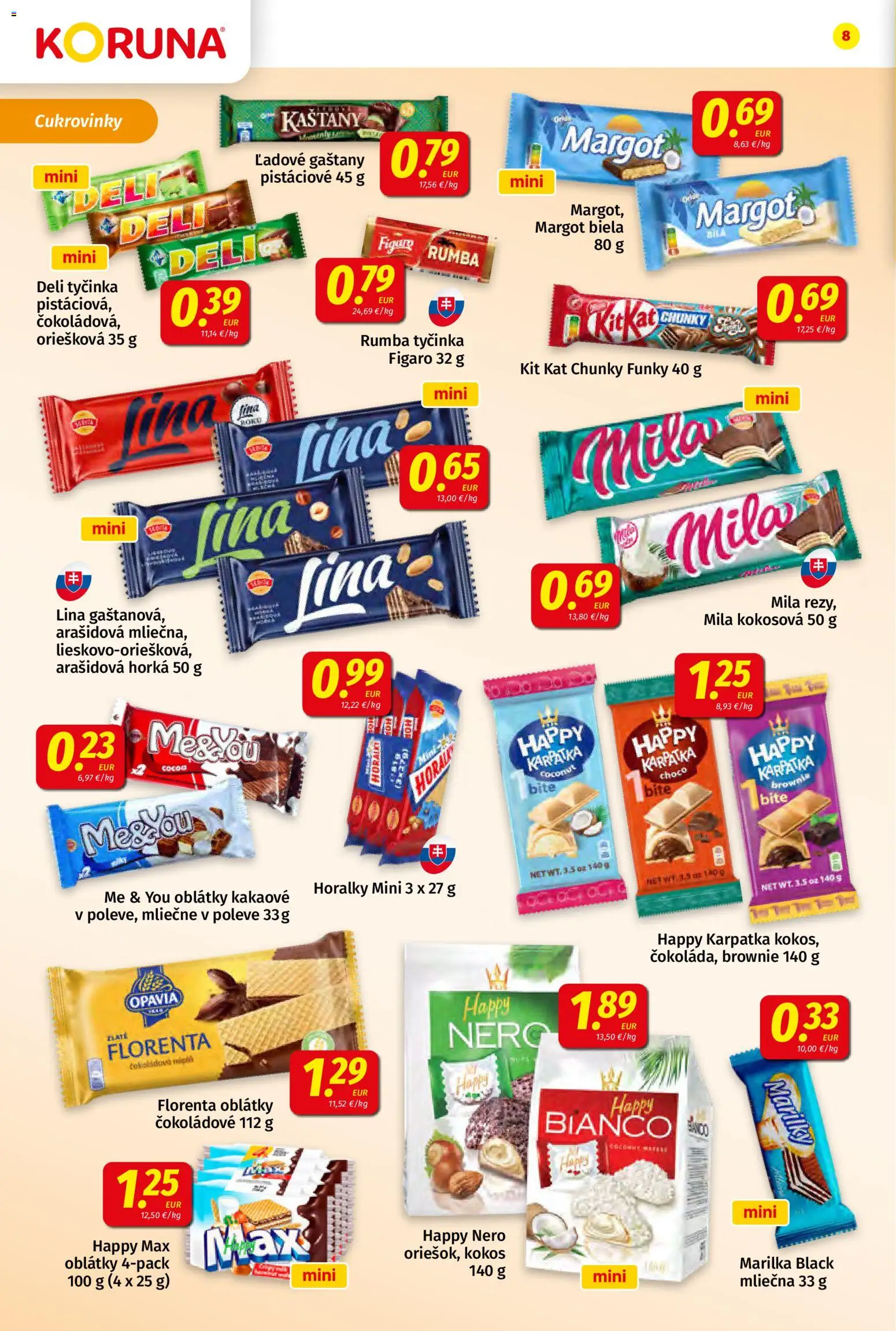 Nové Koruna akcie – leták je platný od 19.06.2026 | Strana: 8 | Produkty: Gaštany, Mila, Horálky