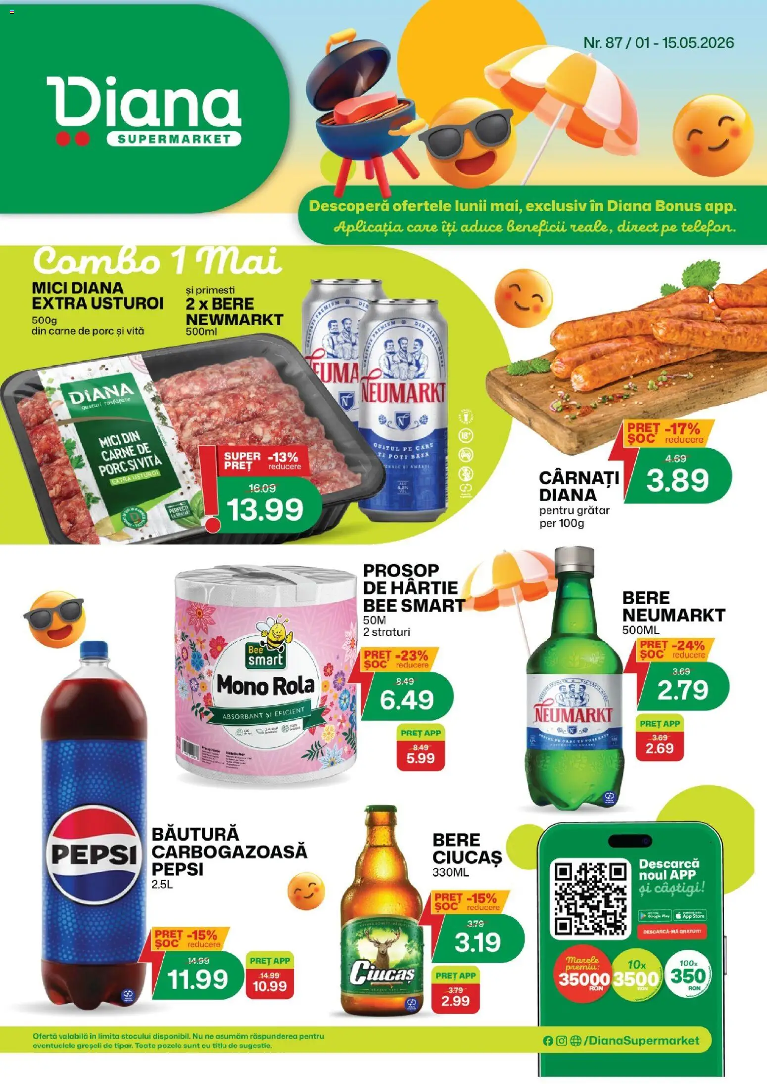 Noul catalog Diana – valabil de la 01.05.2026 | Pagină: 1 | Produse: Bere, Carne De Porc, Cârnați, Usturoi