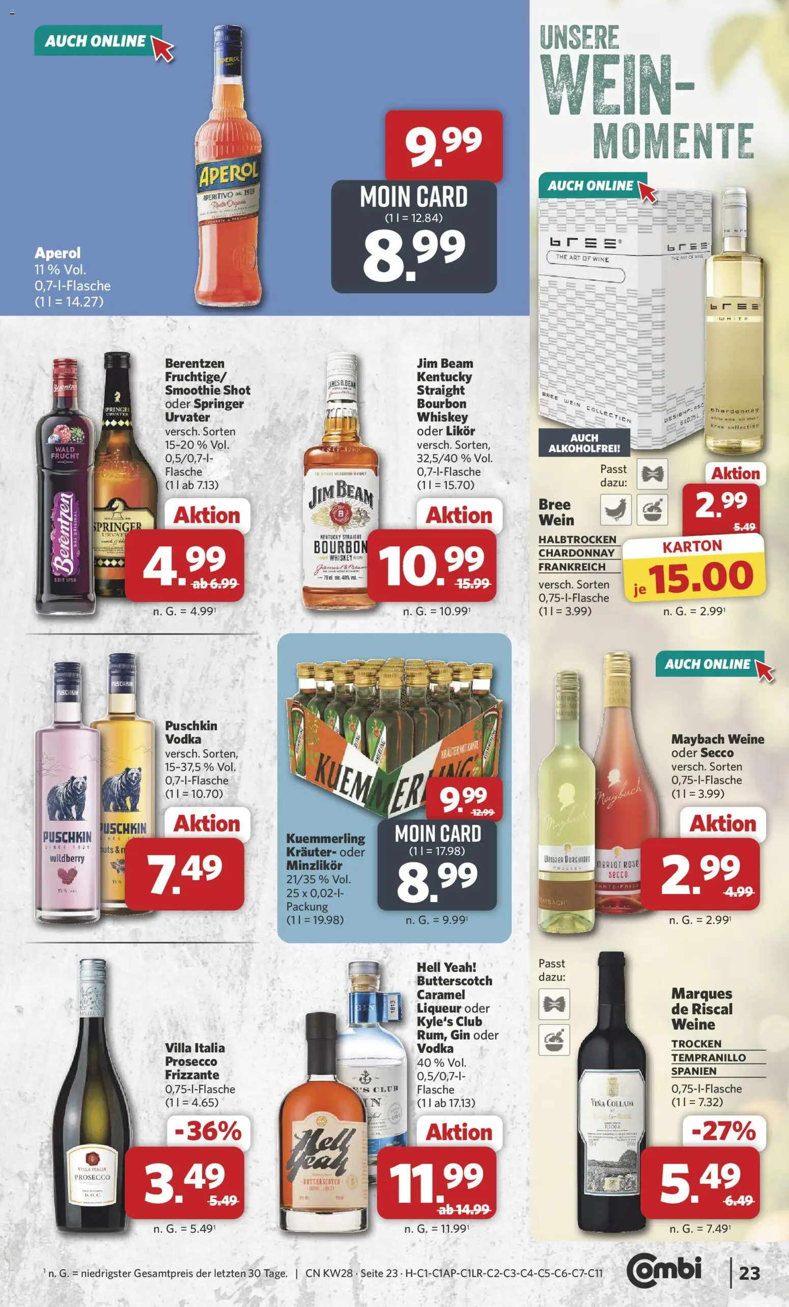 Combi Prospekt – gültig ab 06.07.2026 | Seite: 23 | Produkte: Jim beam, Prosecco, Aperol, Wein