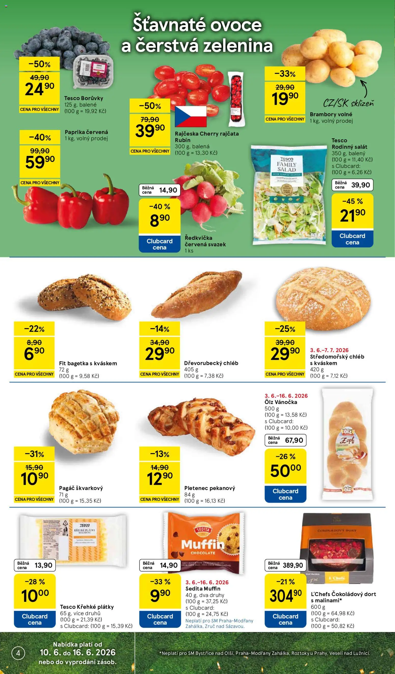 Tesco leták - Supermarket od 10.06.2026 | Strana: 4 | Produkty: Borůvky, Paprika, Zelenina, Pagáč