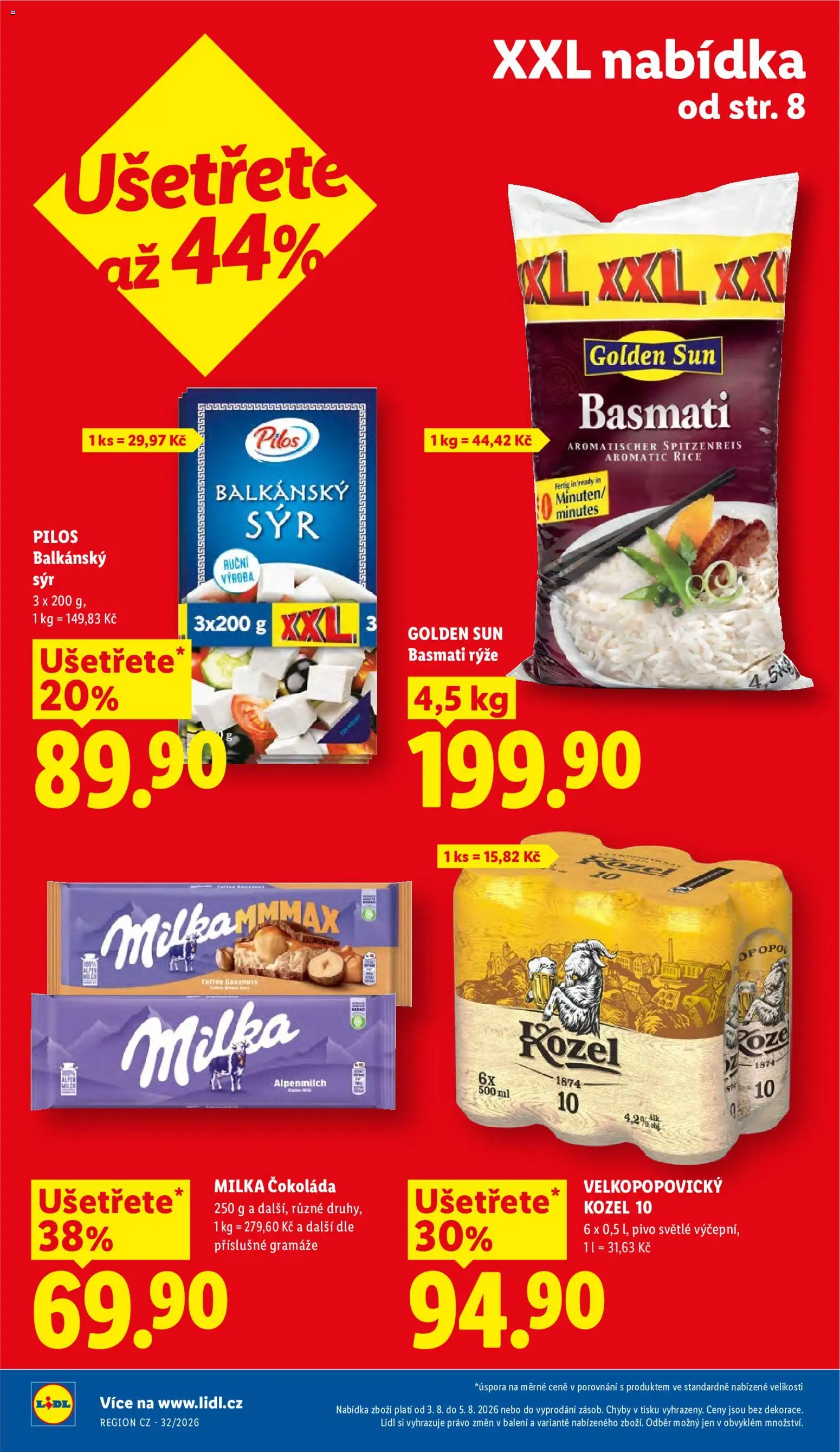 Lidl leták od 03.08.2026 | Strana: 2 | Produkty: Čokoláda, Milka, Balkánský sýr, Basmati