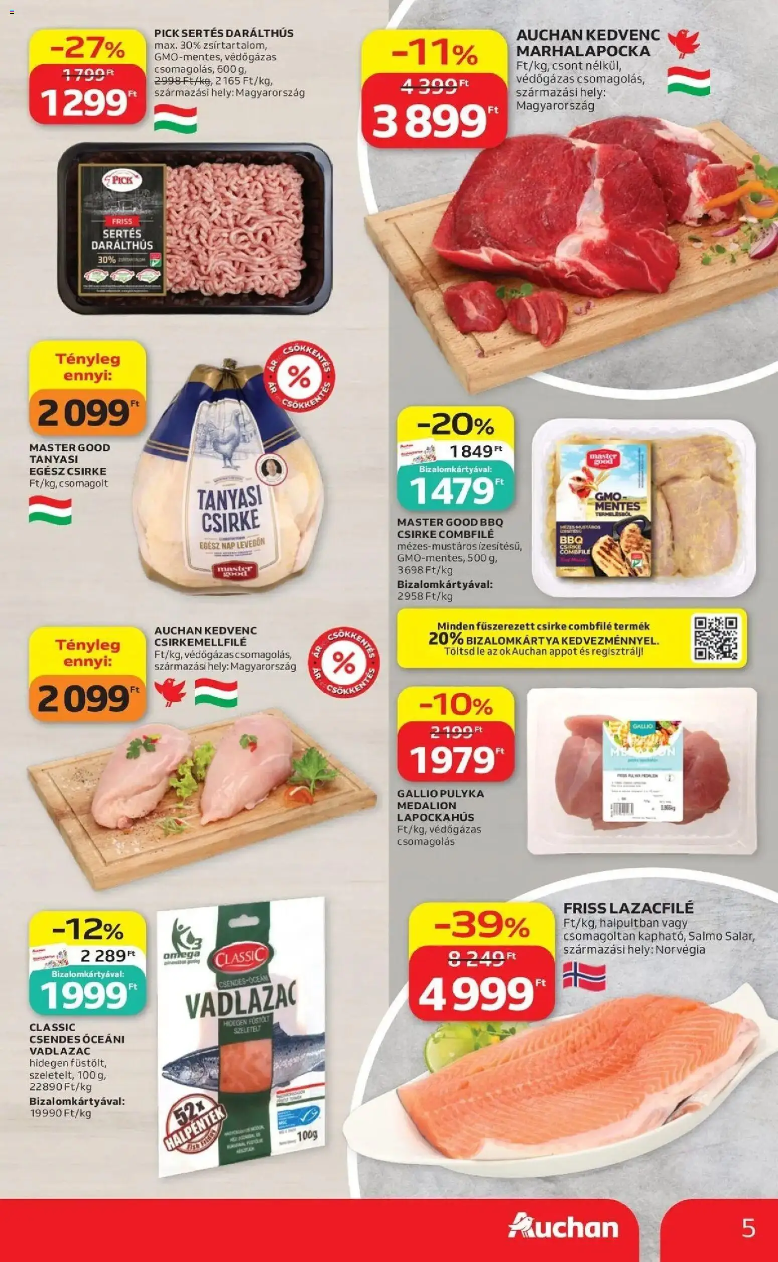 Auchan akciós újság Szolnok - 2026.08.13. -tól/töl > akció, lapozható szórólap 🛍️ | Oldal: 5 | Termékek: Pick, Lé, Csirke, Omega