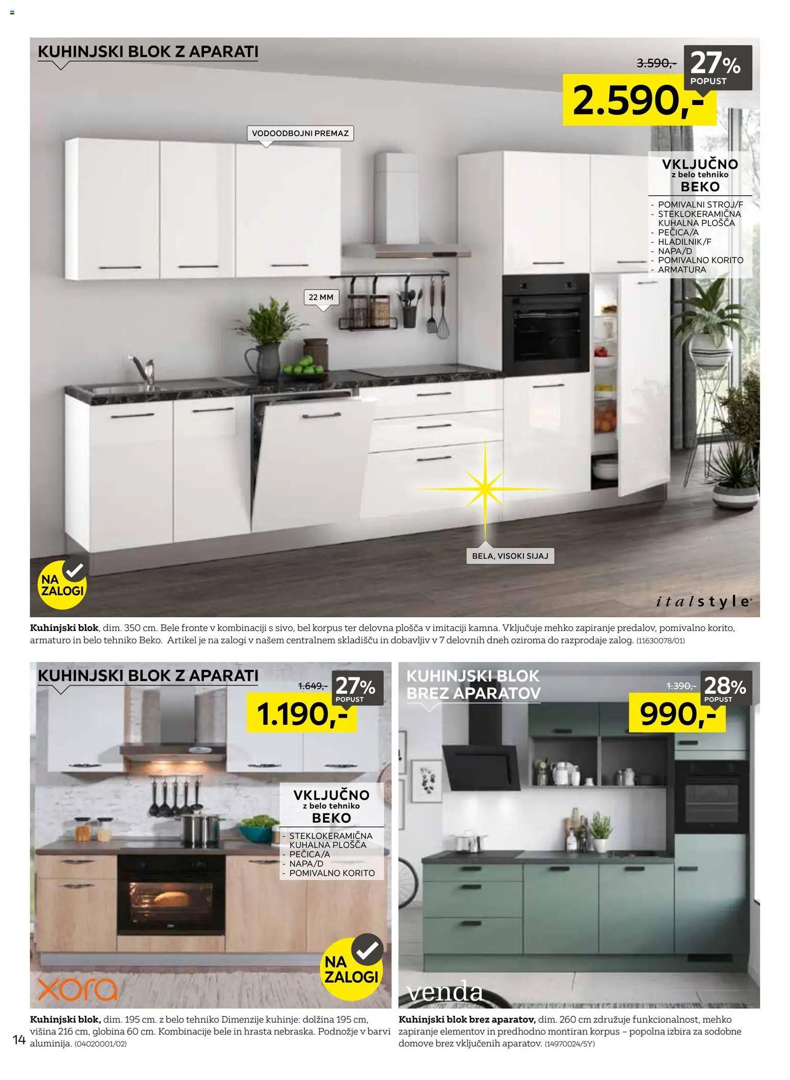 Novi XXXL Lesnina katalog ponudbe – veljaven od 01.06.2026 | Stran: 14 | Izdelki: Kuhalna plosca, Pomivalno korito, Delovna plošča, Blok