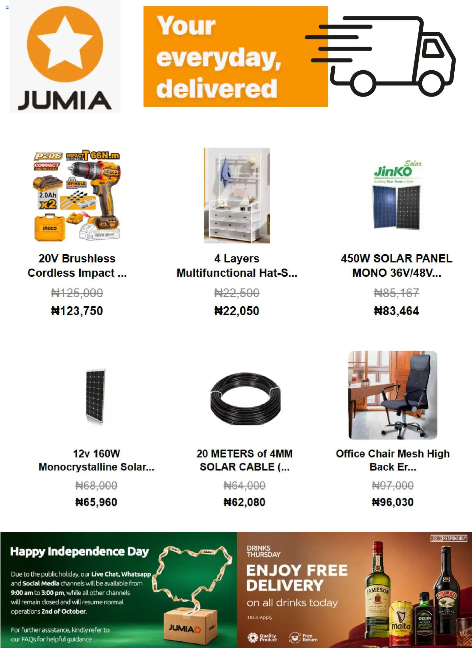 Jumia Catalogue valid from 01/10/2026 | Page: 3 | Products: Cable, Chair, Baileys, Jameson