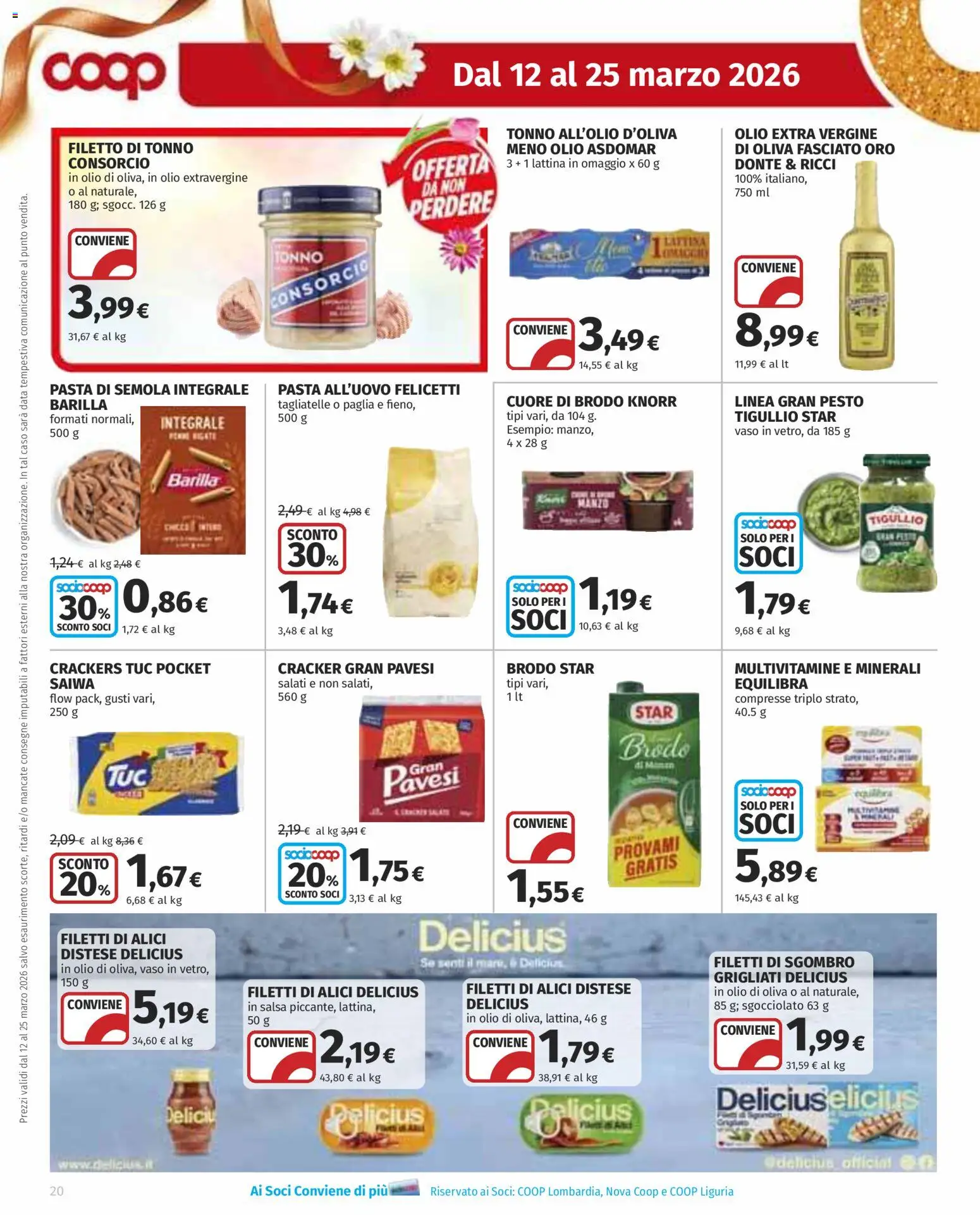 Volantino COOP del 12.03.2026 | Pagina: 20 | Prodotti: Pasta, Sgombro, Alici, Olio di Oliva