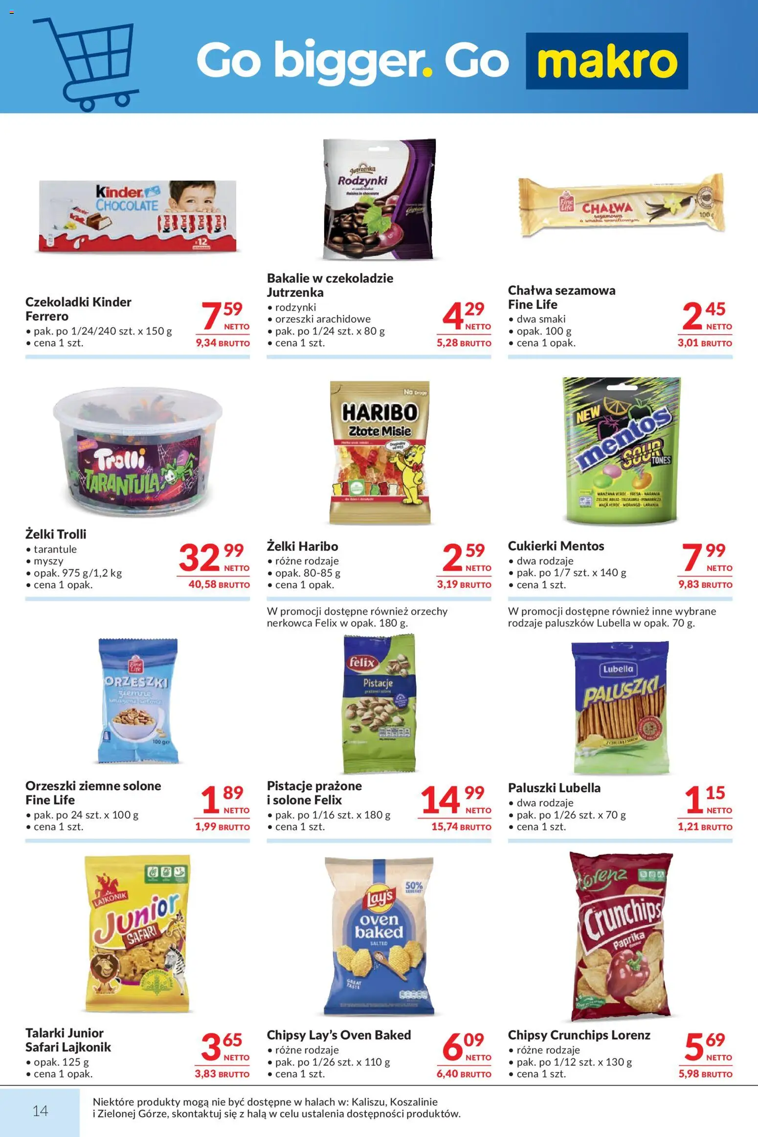 Makro gazetka od 13.10.2026 | Strona: 14 | Produkty: Czekoladki, Pistacje, Orzeszki ziemne, Cukierki
