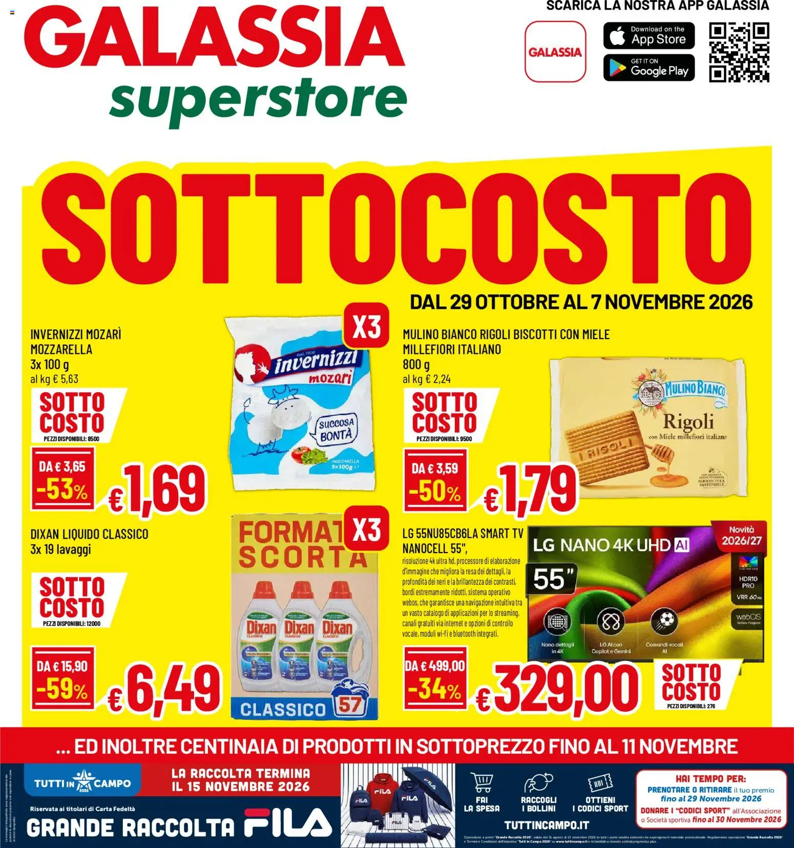 Volantino Galassia del 29/10/2026 | Pagina: 1 | Prodotti: smart TV, Biscotti, Miele, Navigazione